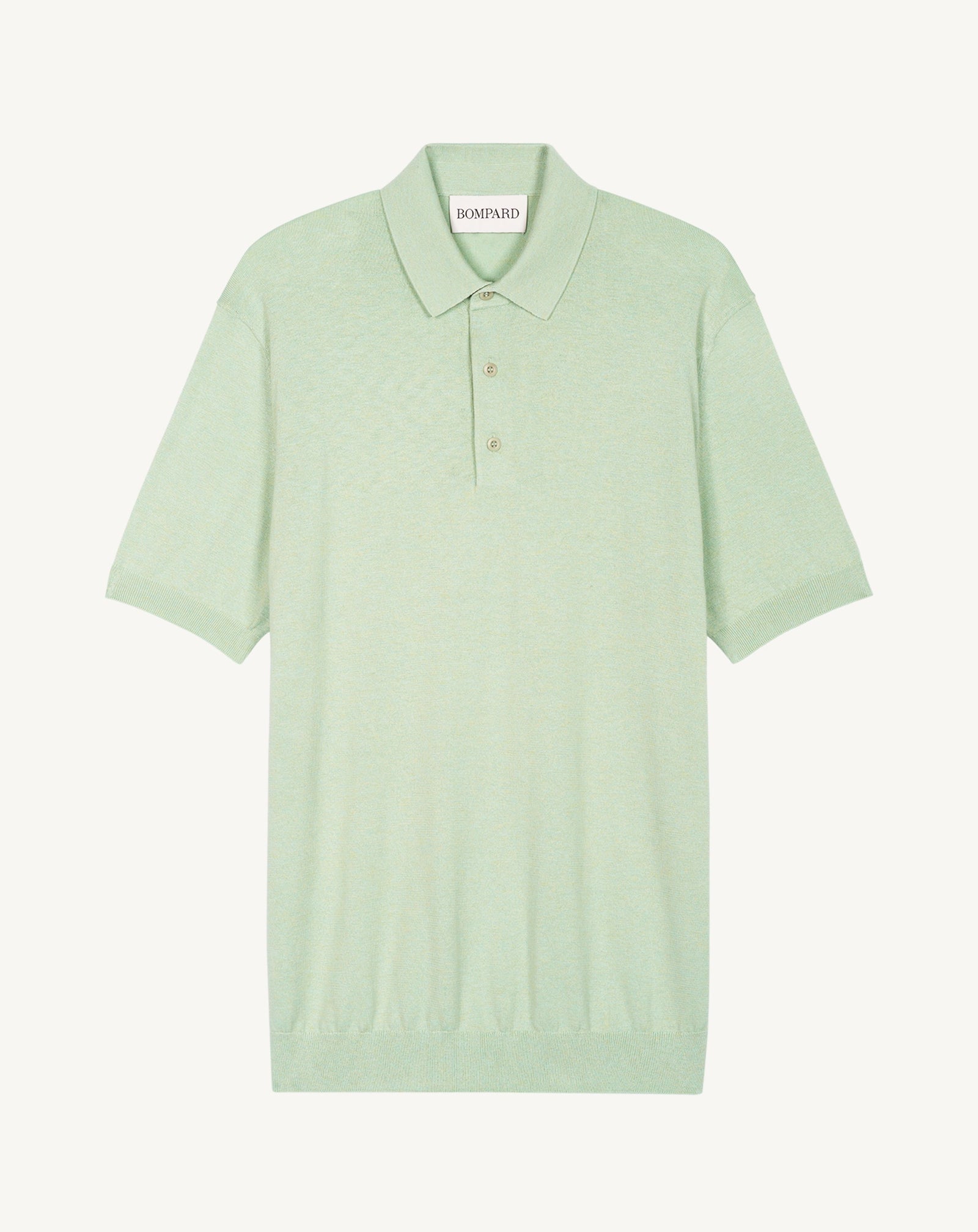 Polo uni-VERT AMANDE-85% pima coton 15% cachemire