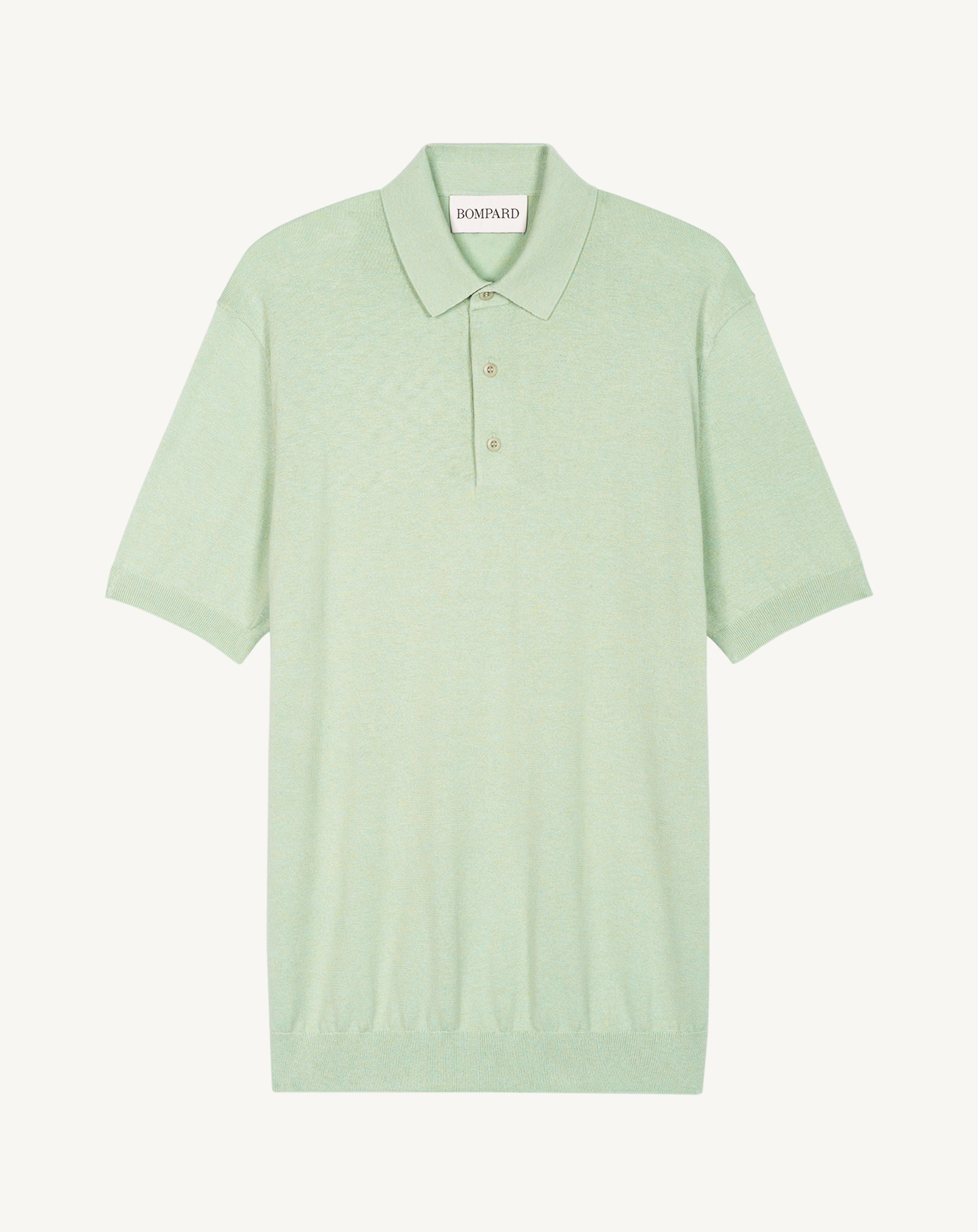 Polo uni-VERT AMANDE-85% pima coton 15% cachemire