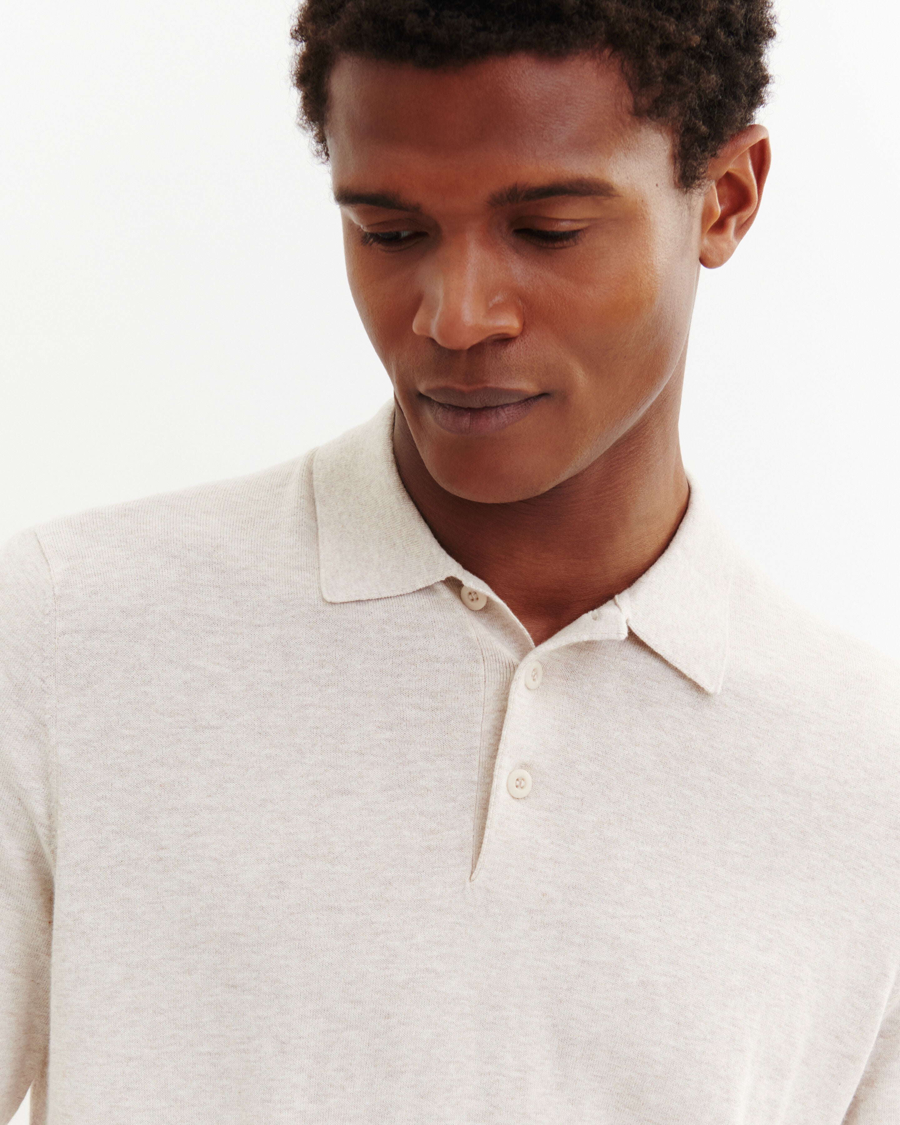 Polo manches longues-TOURTERELLE-85% pima coton 15% cachemire