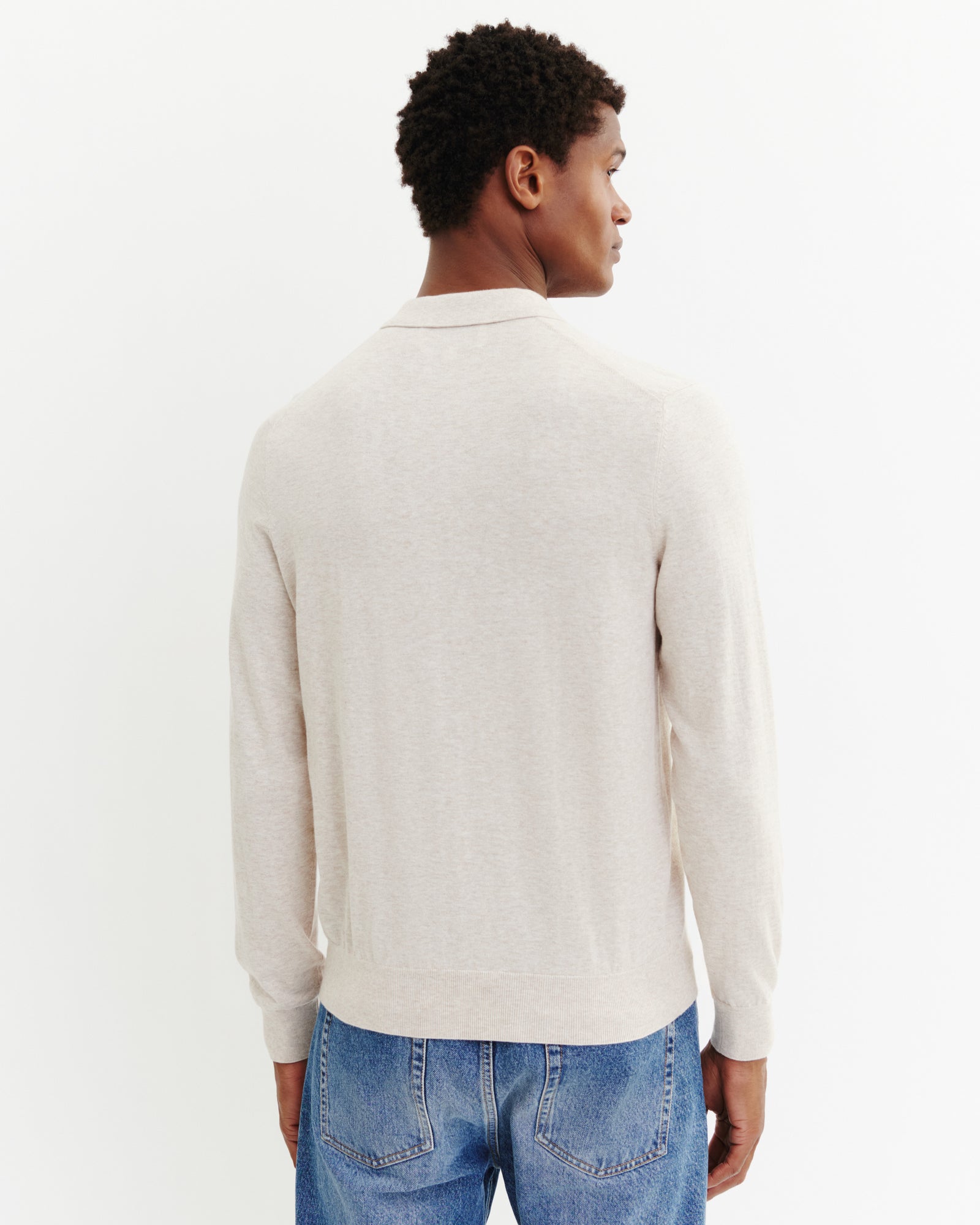 Polo manches longues-TOURTERELLE-85% pima coton 15% cachemire