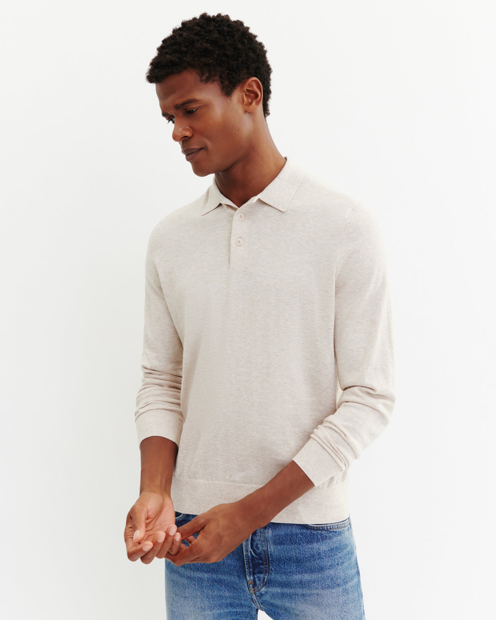 Polo manches longues-TOURTERELLE-85% pima coton 15% cachemire