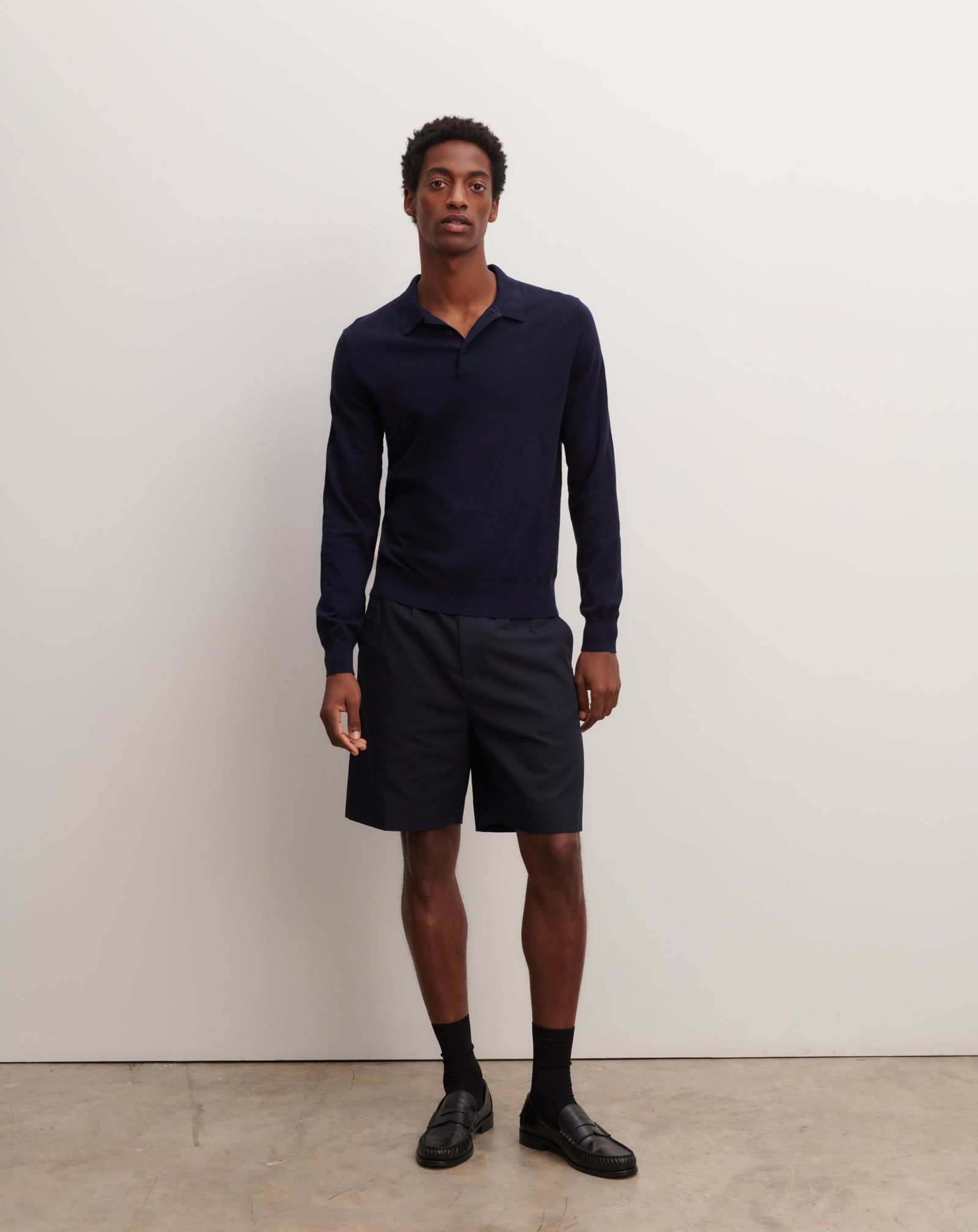 Polo manches longues-MARINE-85% pima coton 15% cachemire