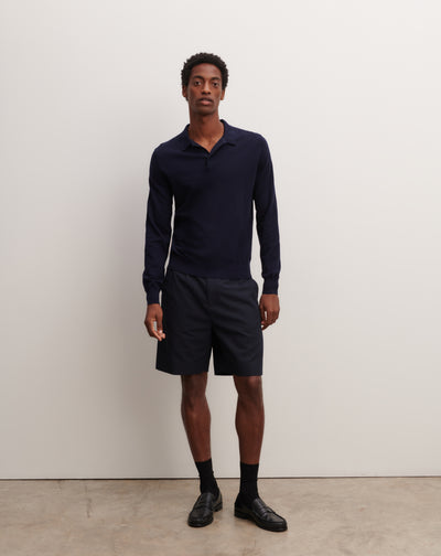 Polo manches longues-MARINE-85% pima coton 15% cachemire