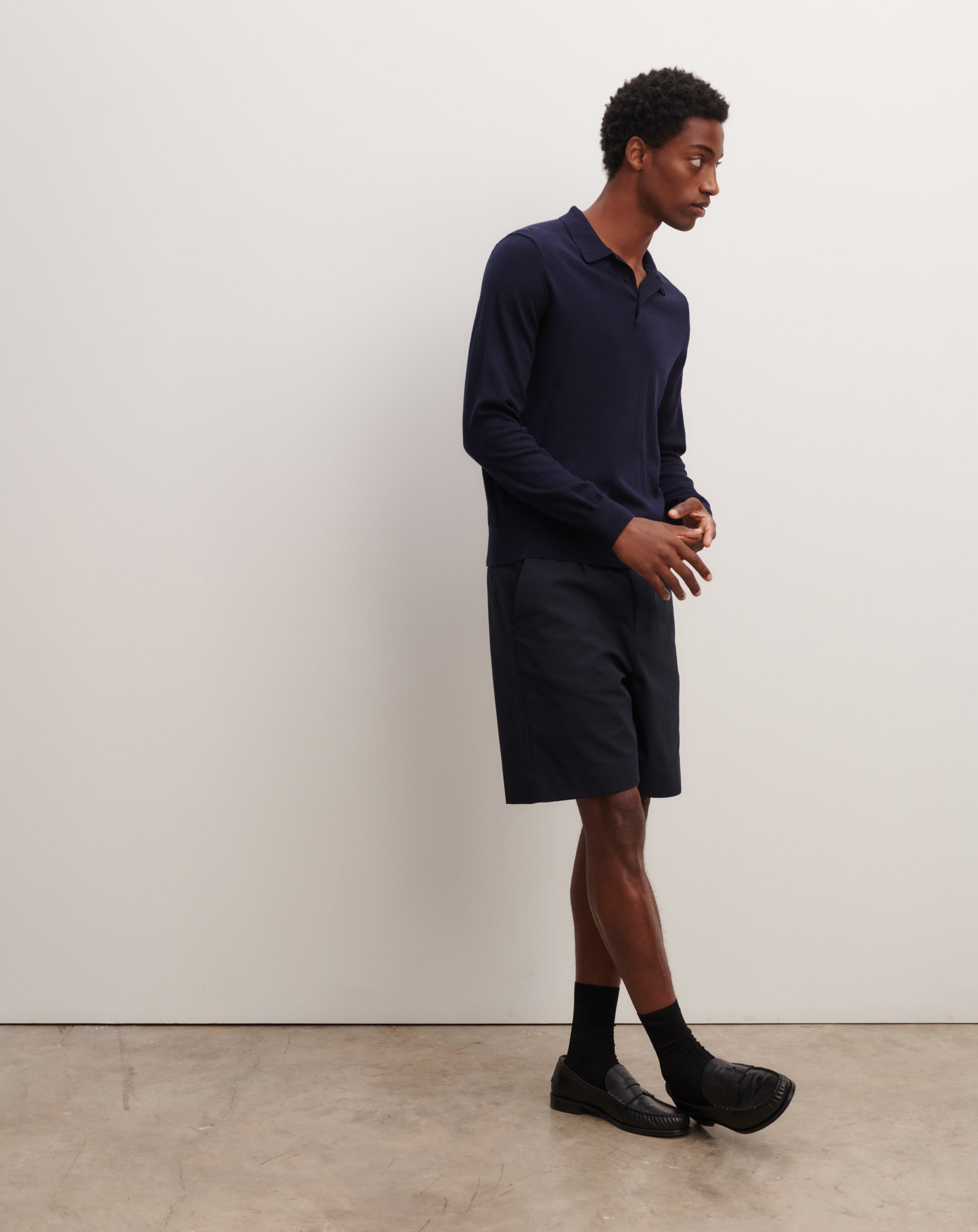 Polo manches longues-MARINE-85% pima coton 15% cachemire