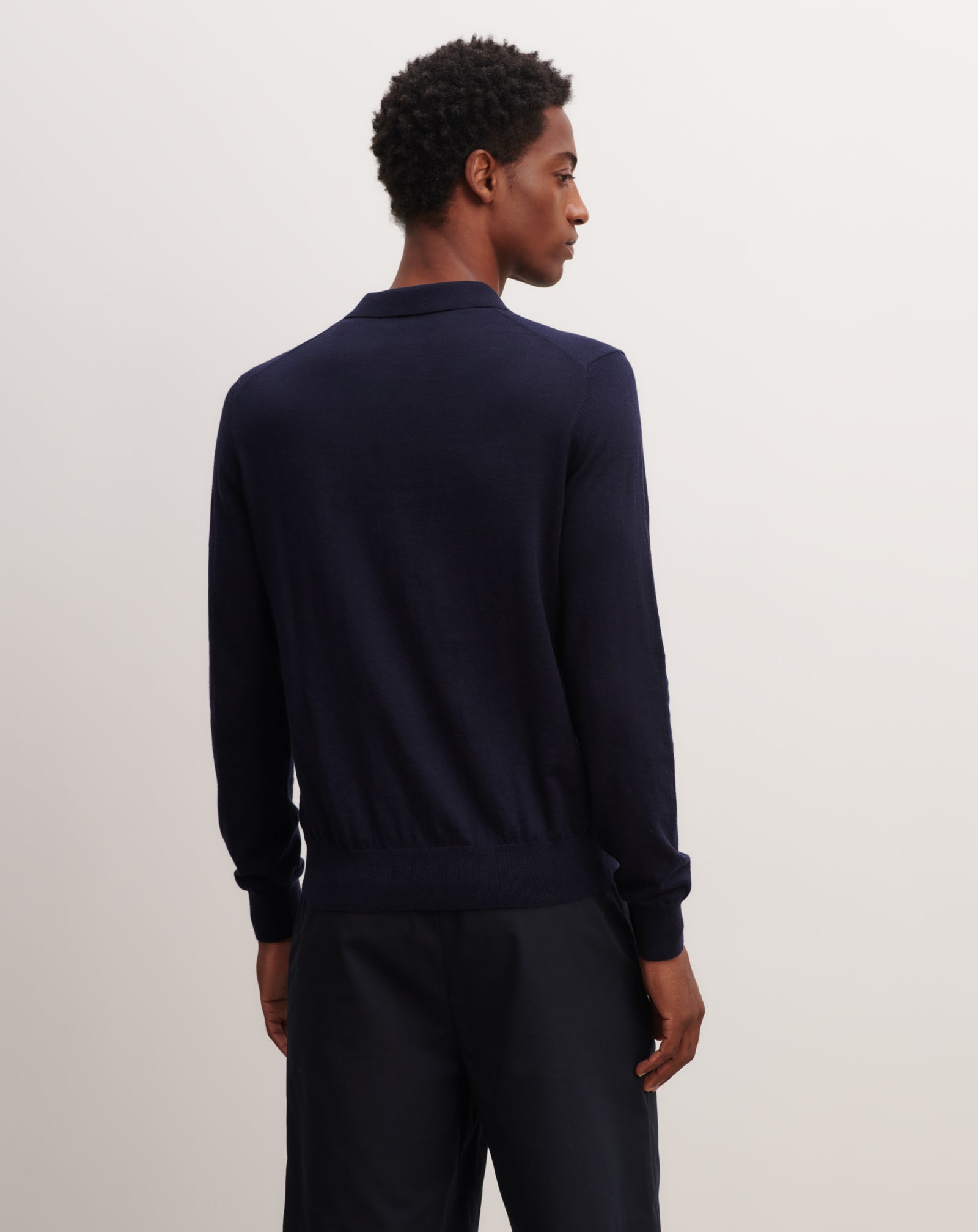 Polo manches longues-MARINE-85% pima coton 15% cachemire