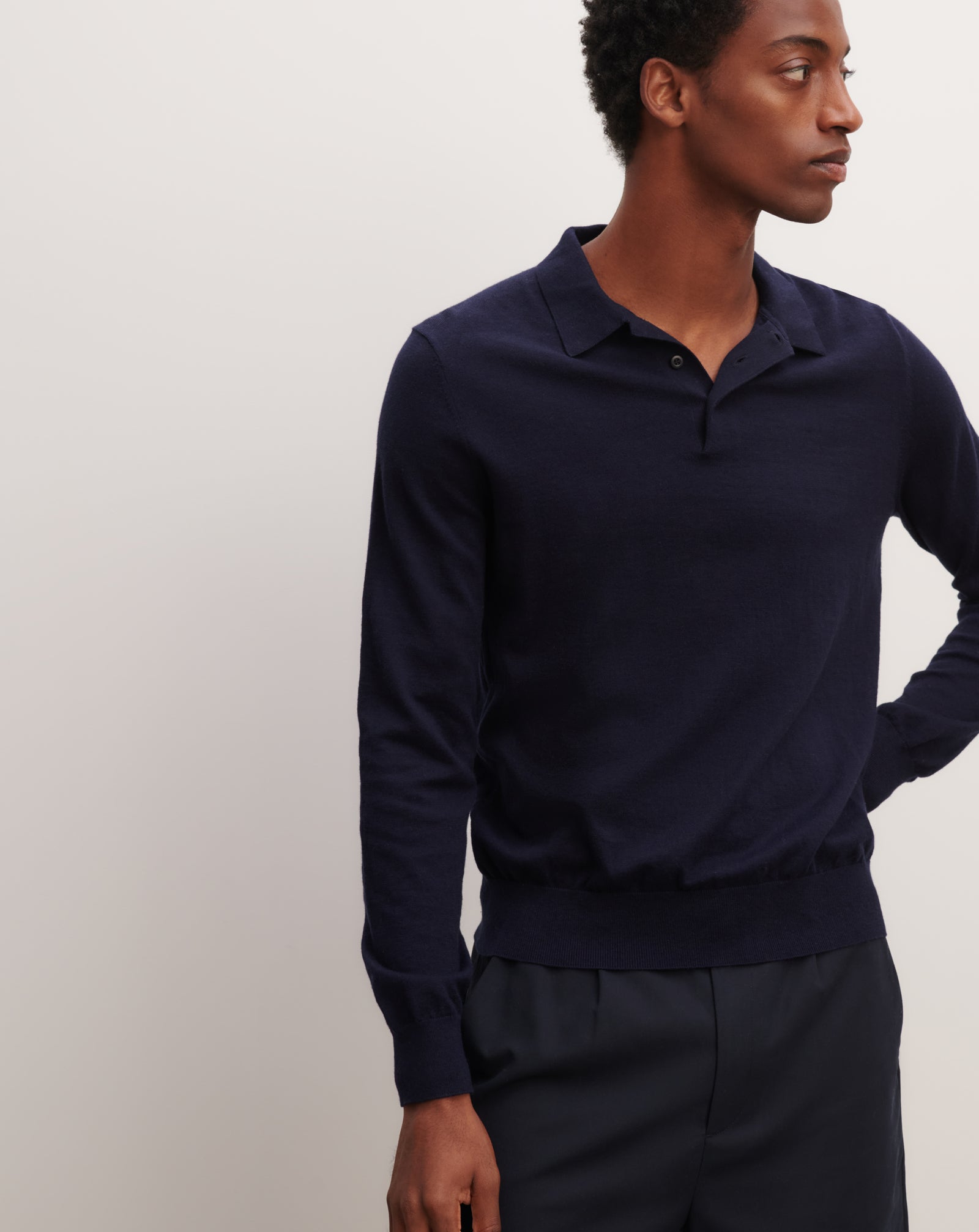 Polo manches longues-MARINE-85% pima coton 15% cachemire