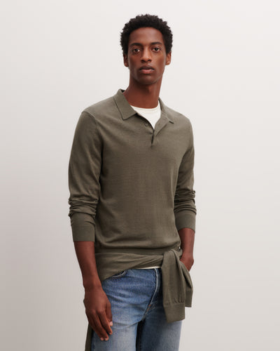 Polo manches longues-KAKI OMBRE-85% pima coton 15% cachemire