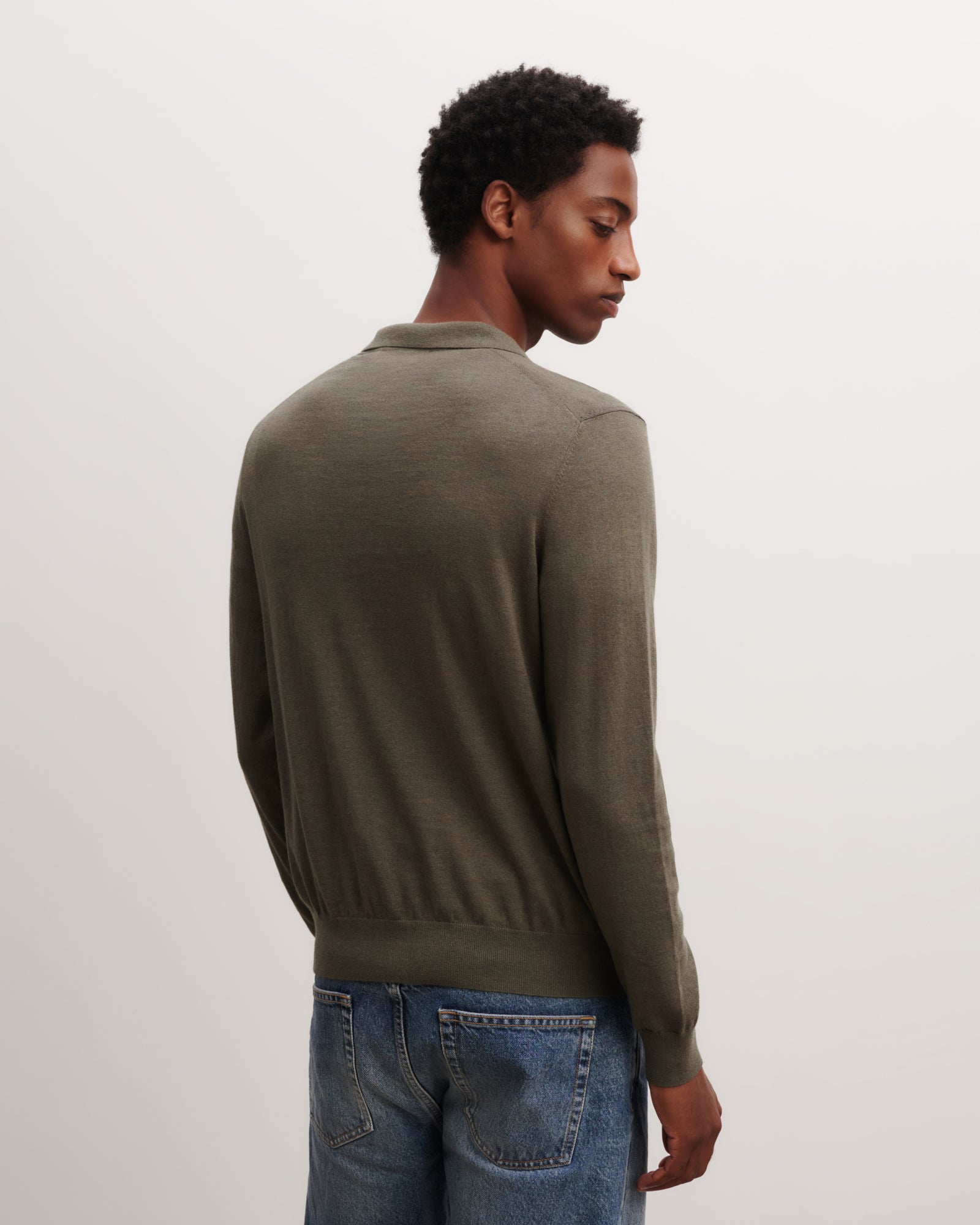 Polo manches longues-KAKI OMBRE-85% pima coton 15% cachemire