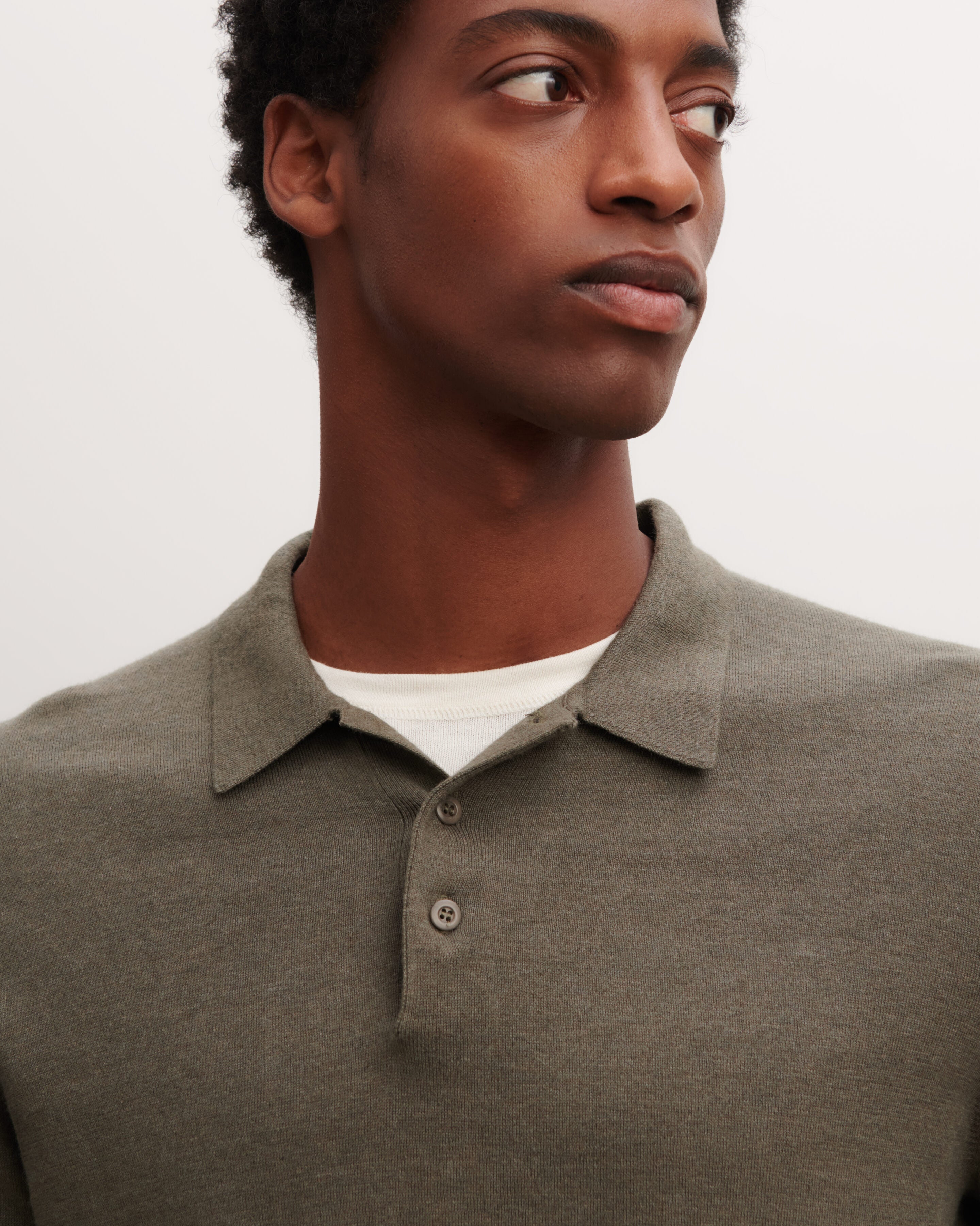 Polo manches longues-KAKI OMBRE-85% pima coton 15% cachemire