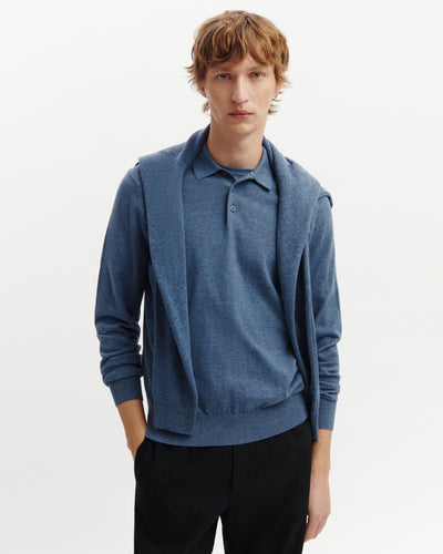 Polo manches longues-BLEU AVERSE-85% pima coton 15% cachemire