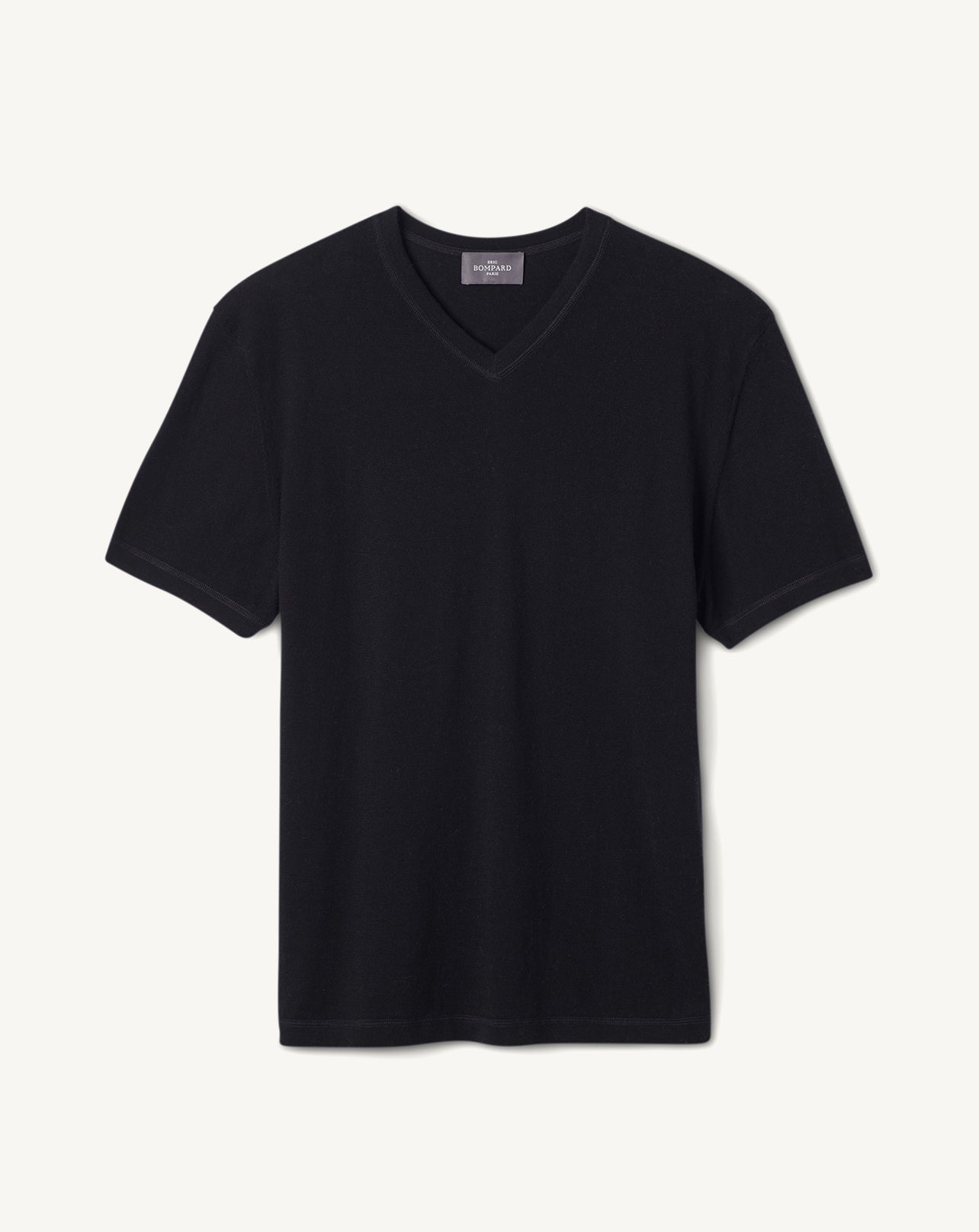 T-shirt col V-NOIR-85% PIMA COTON 15% CACHEMIRE