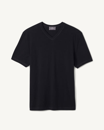 T-shirt col V-NOIR-85% PIMA COTON 15% CACHEMIRE