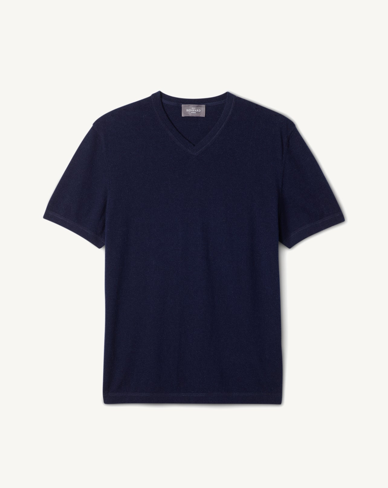 T-shirt col V-MARINE-85% PIMA COTON 15% CACHEMIRE