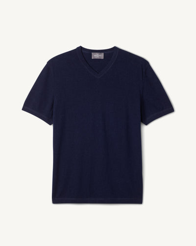 T-shirt col V-MARINE-85% PIMA COTON 15% CACHEMIRE