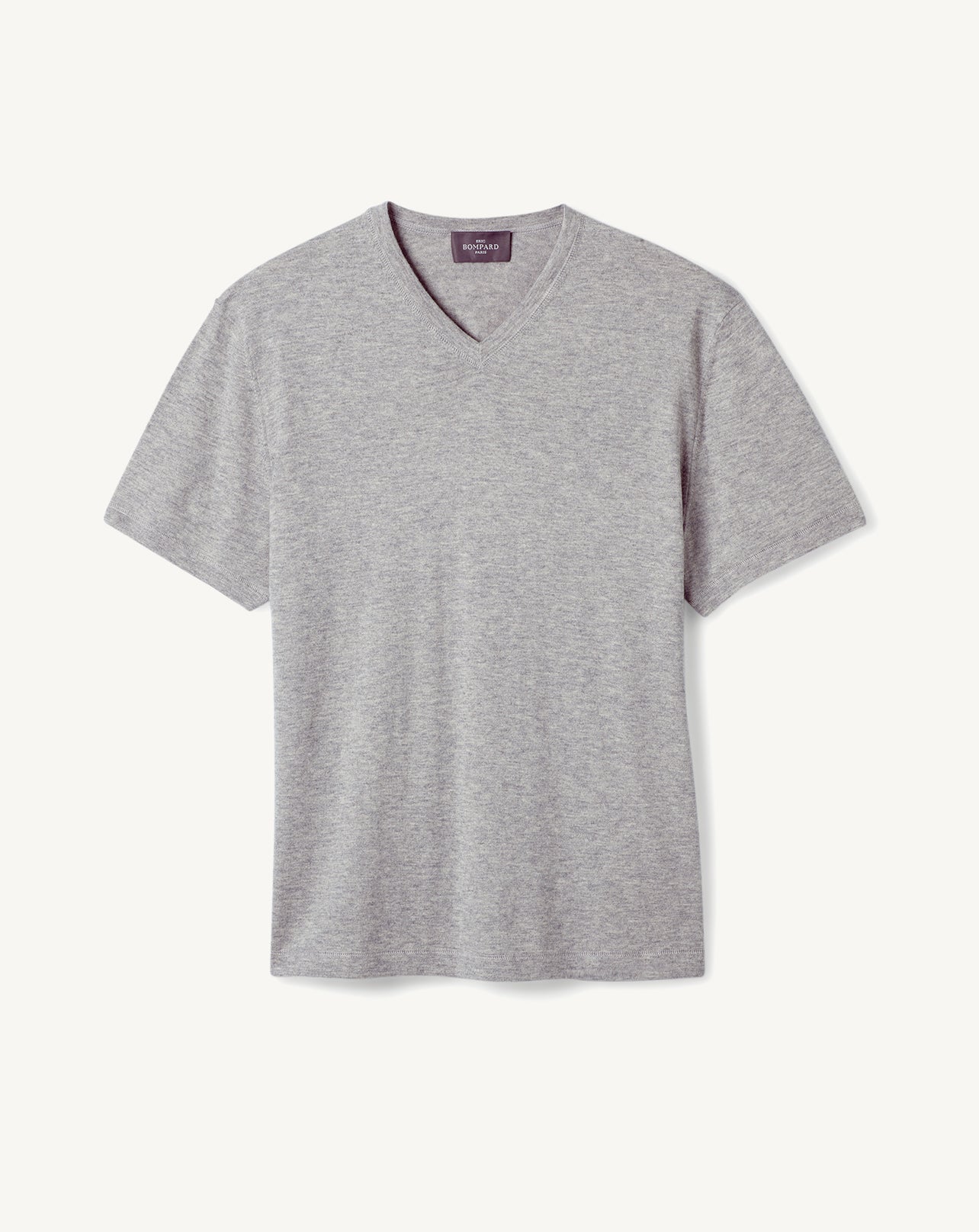 T-shirt col V-GRIS ARGENTE-85% PIMA COTON 15% CACHEMIRE