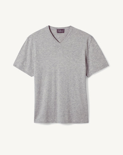T-shirt col V-GRIS ARGENTE-85% PIMA COTON 15% CACHEMIRE