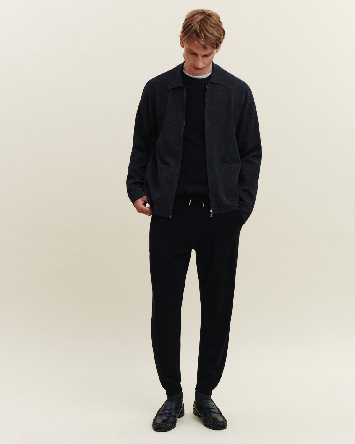 Pantalon de jogging-NOIR-100% cachemire