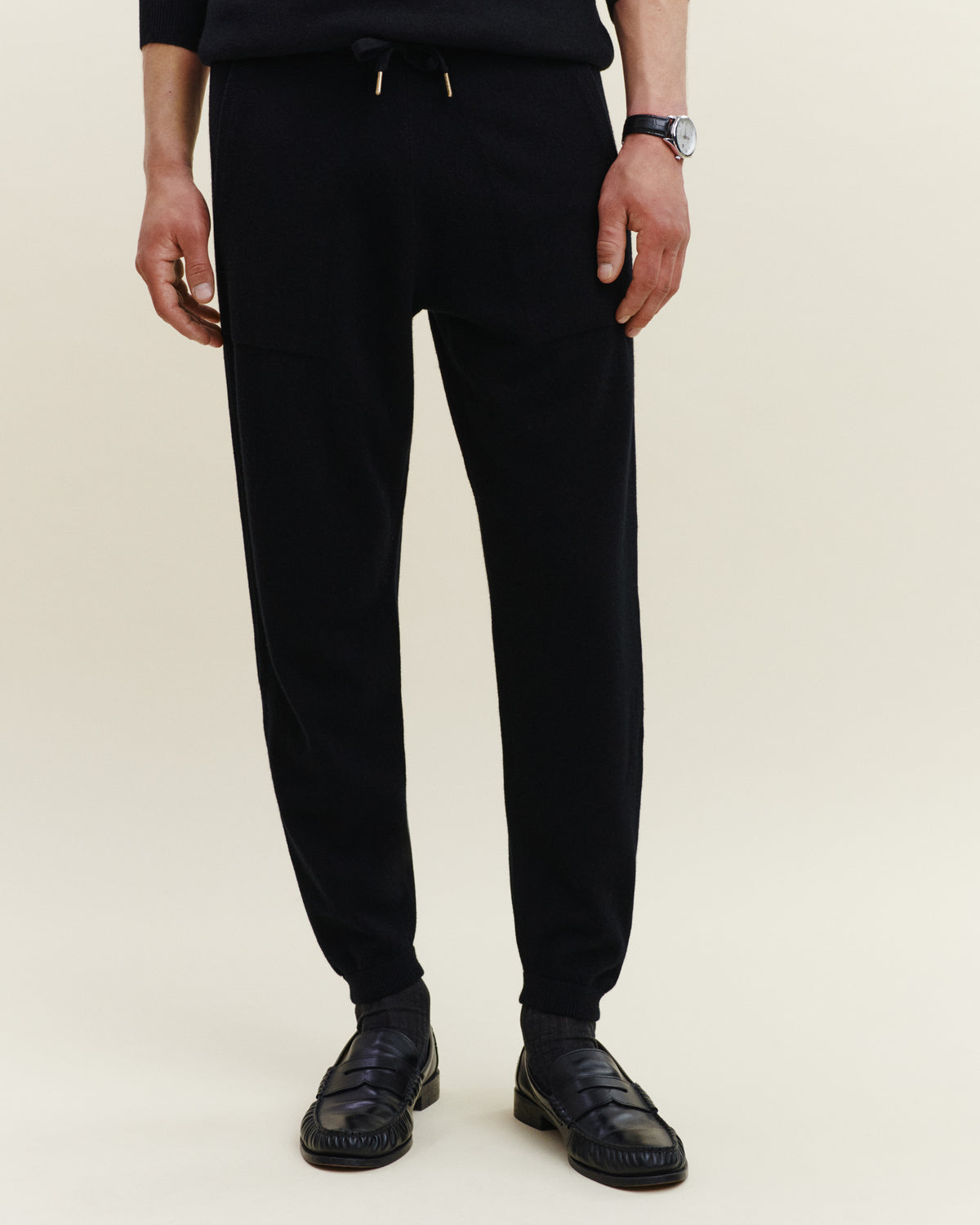 Pantalon de jogging-NOIR-100% cachemire