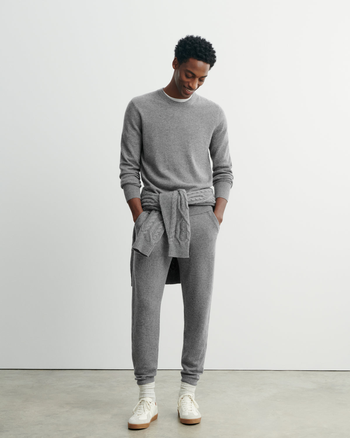 Pantalon de jogging-GRIS METEORITE-100% cachemire
