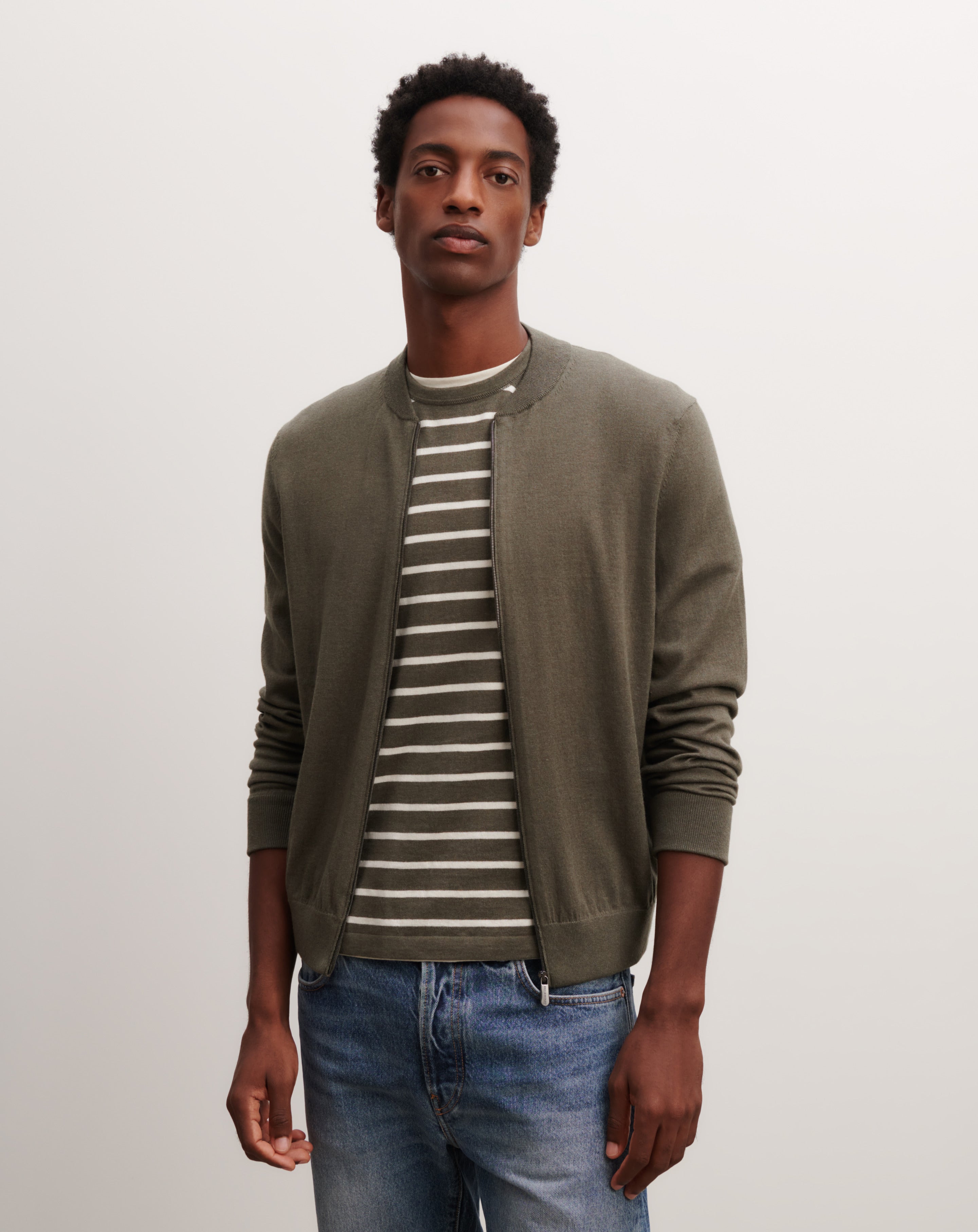 Teddy zippé-KAKI OMBRE-85% pima coton 15% cachemire