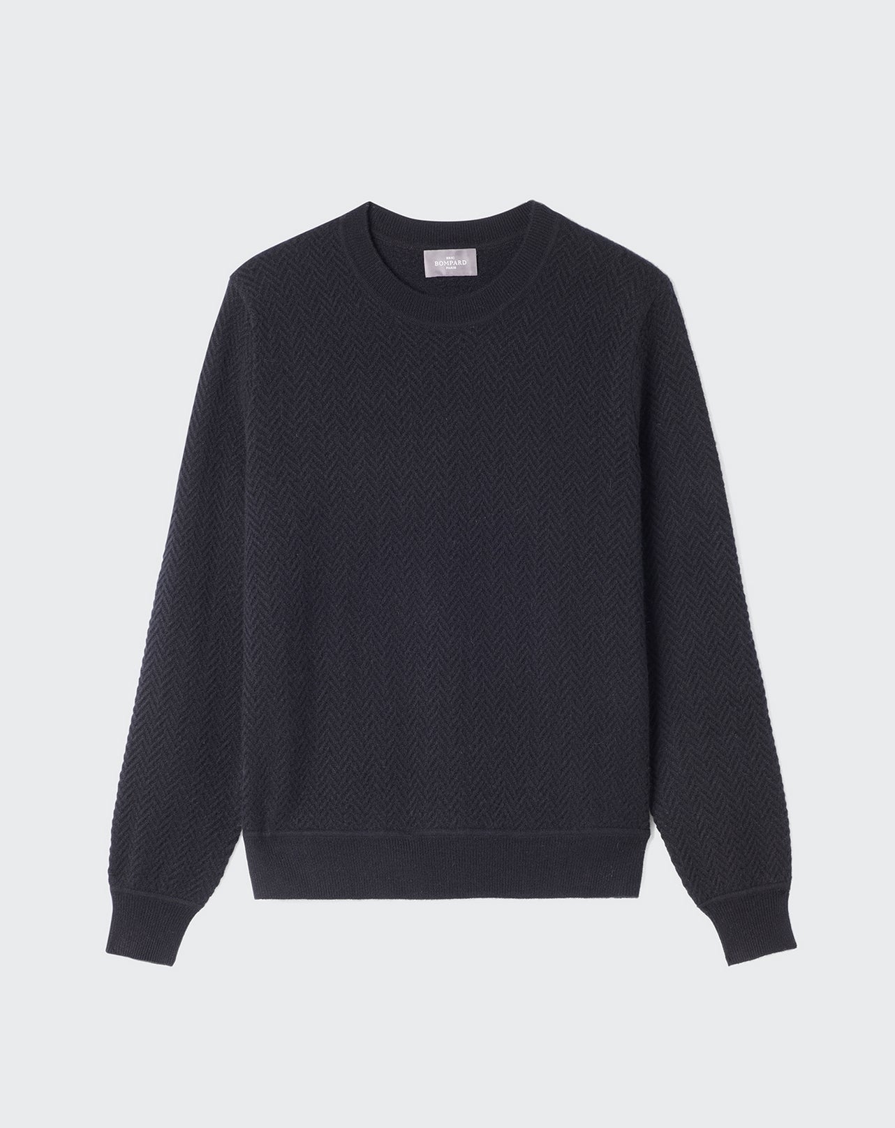 Pull col rond mini chevrons-NOIR-100% CACHEMIRE