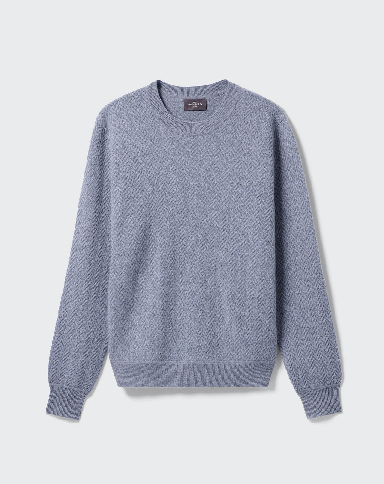 Pull col rond mini chevrons-BLEU MONTAGNE-100% CACHEMIRE