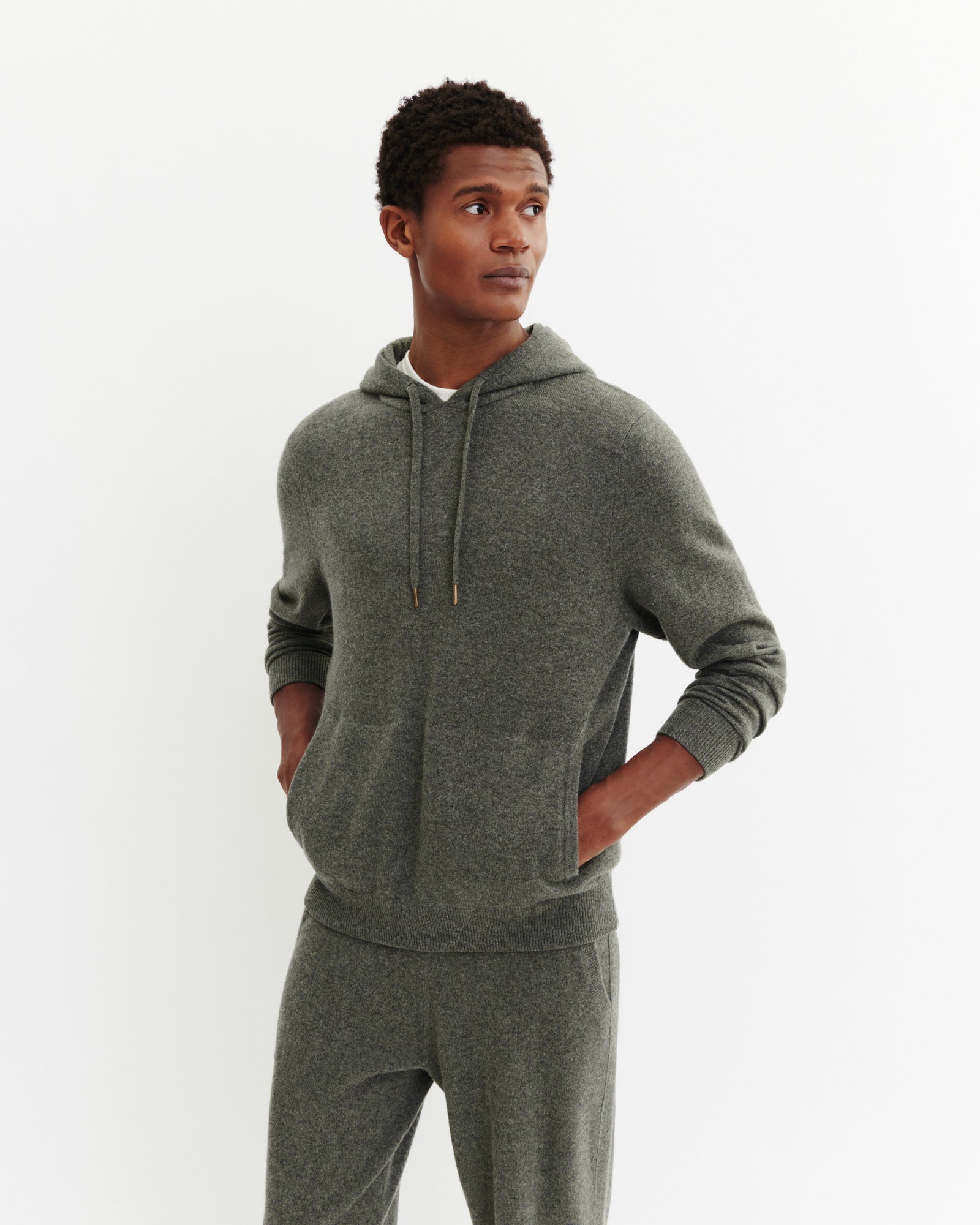 Pull à capuche-KAKI OMBRE-100% cachemire