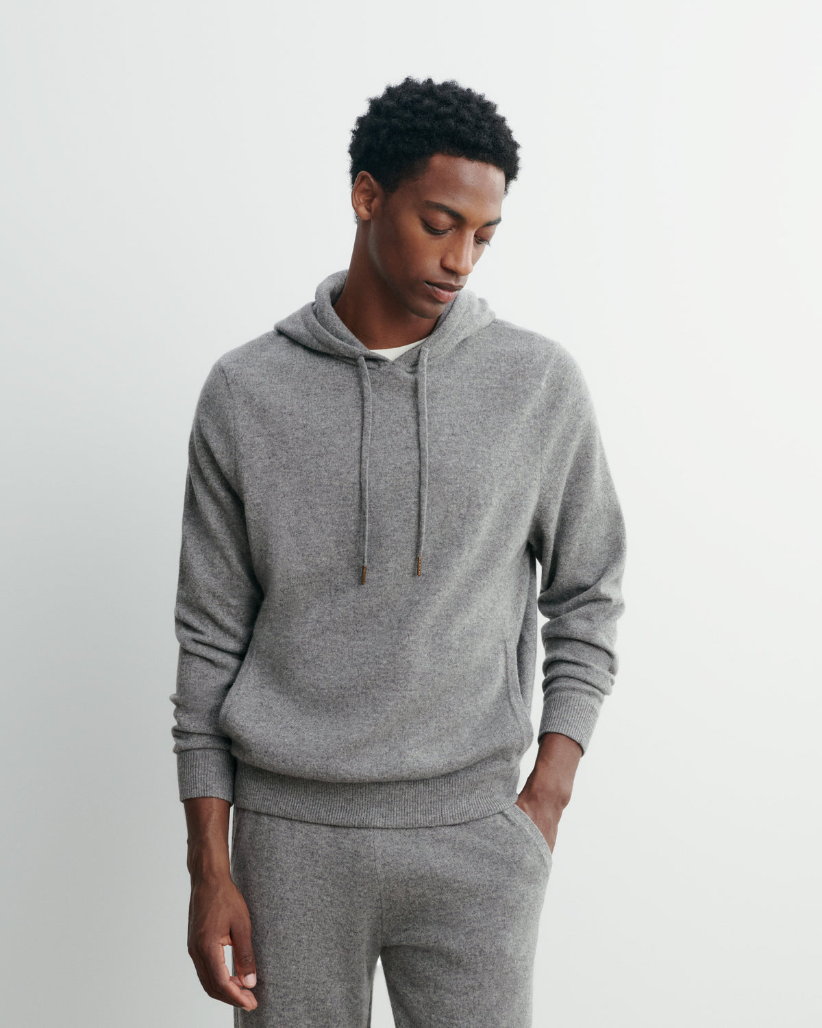 Pull à capuche-GRIS METEORITE-100% cachemire