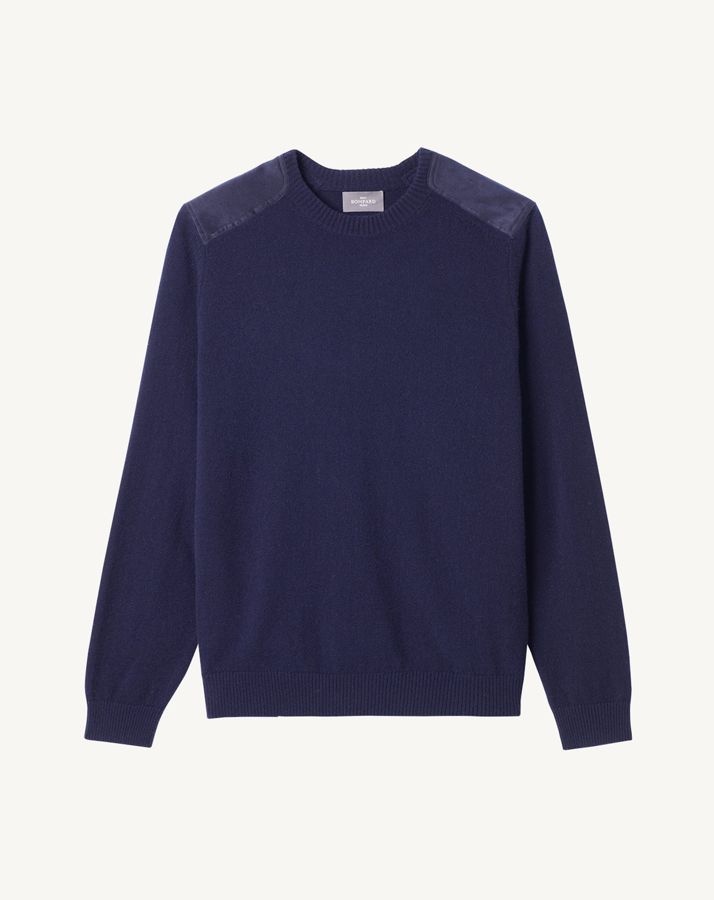 Pull col rond à inserts effet daim-MARINE-100% CACHEMIRE