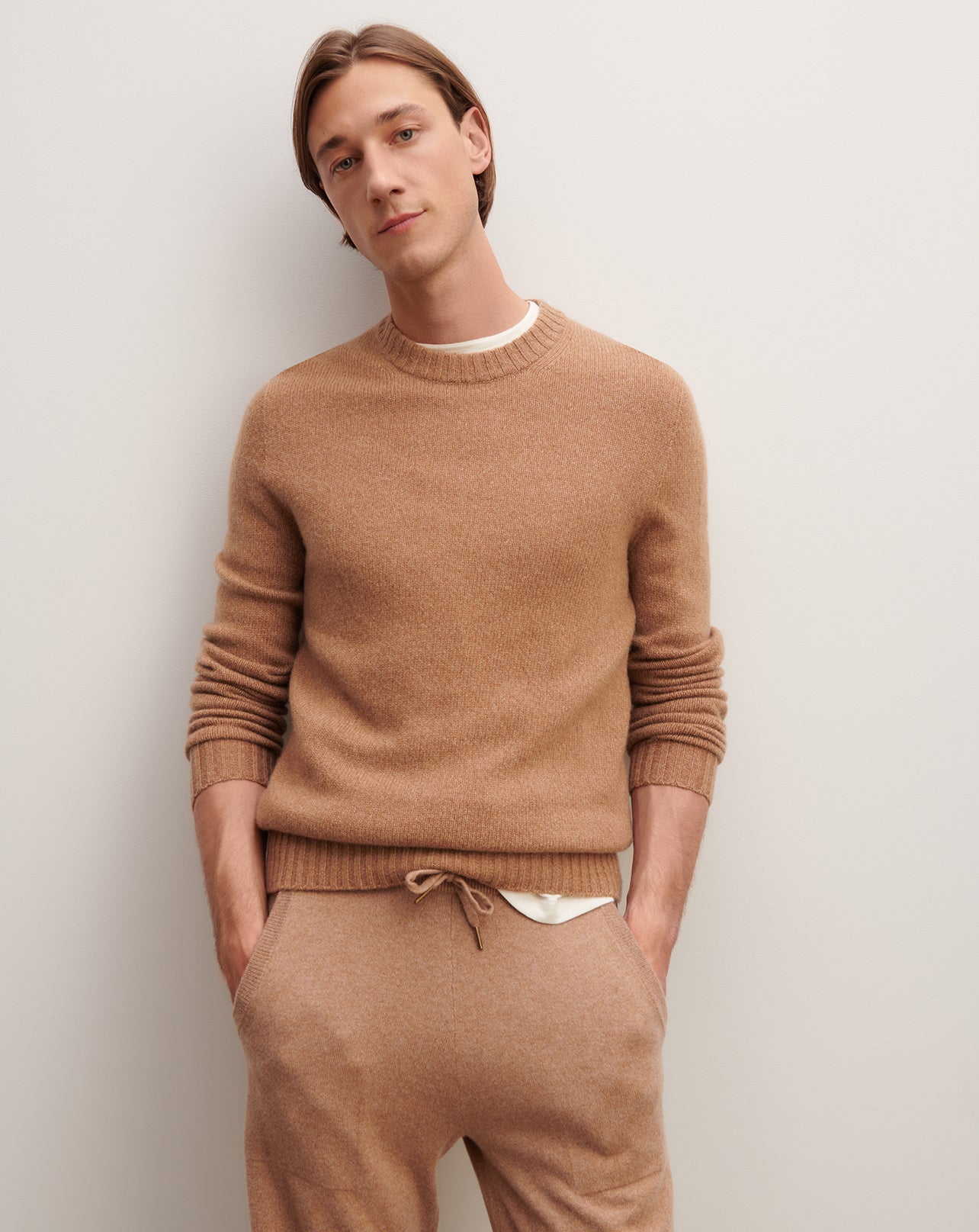 Pull col rond mouliné-CARAMEL/VICUNA-100% cachemire