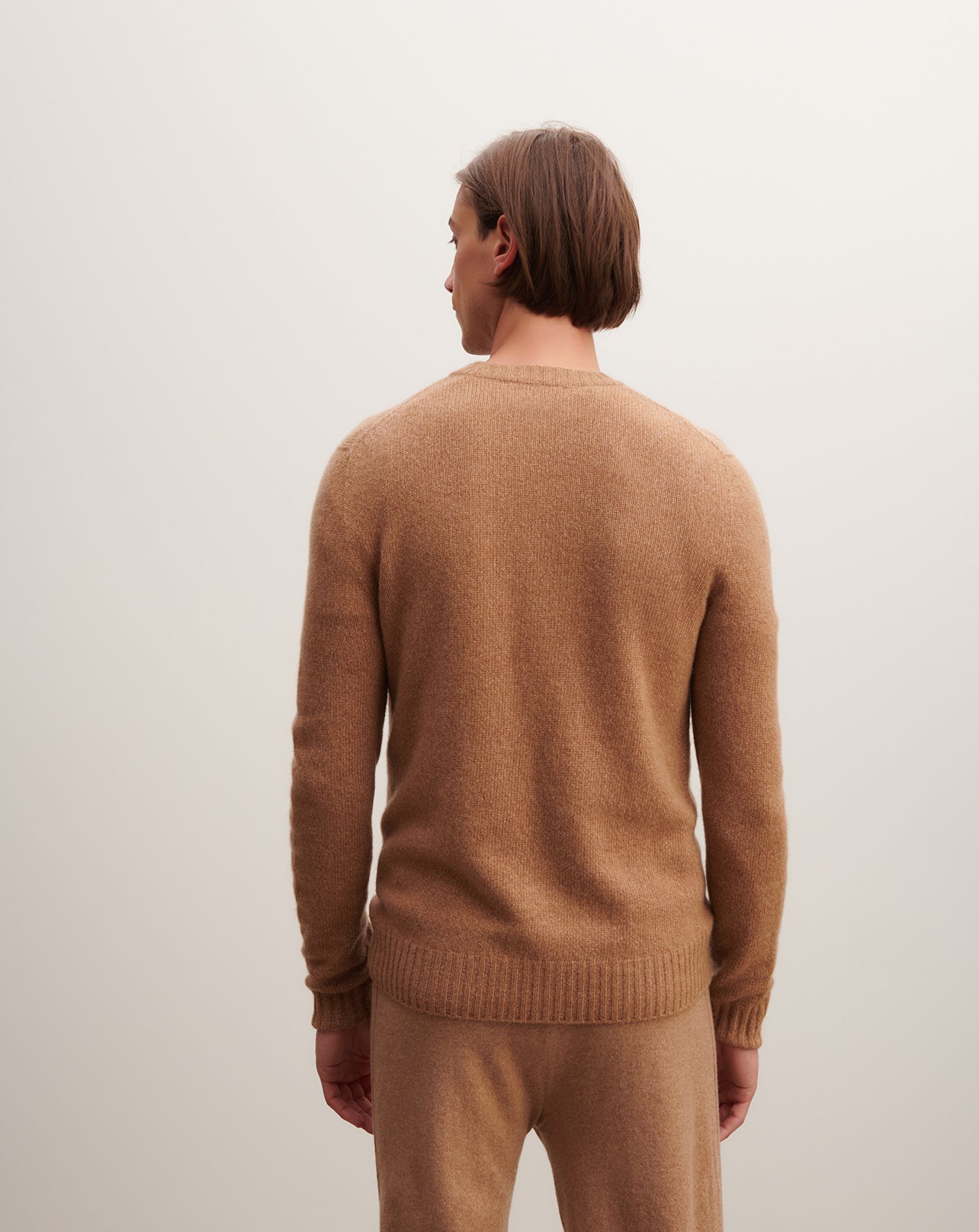 Pull col rond mouliné-CARAMEL/VICUNA-100% cachemire