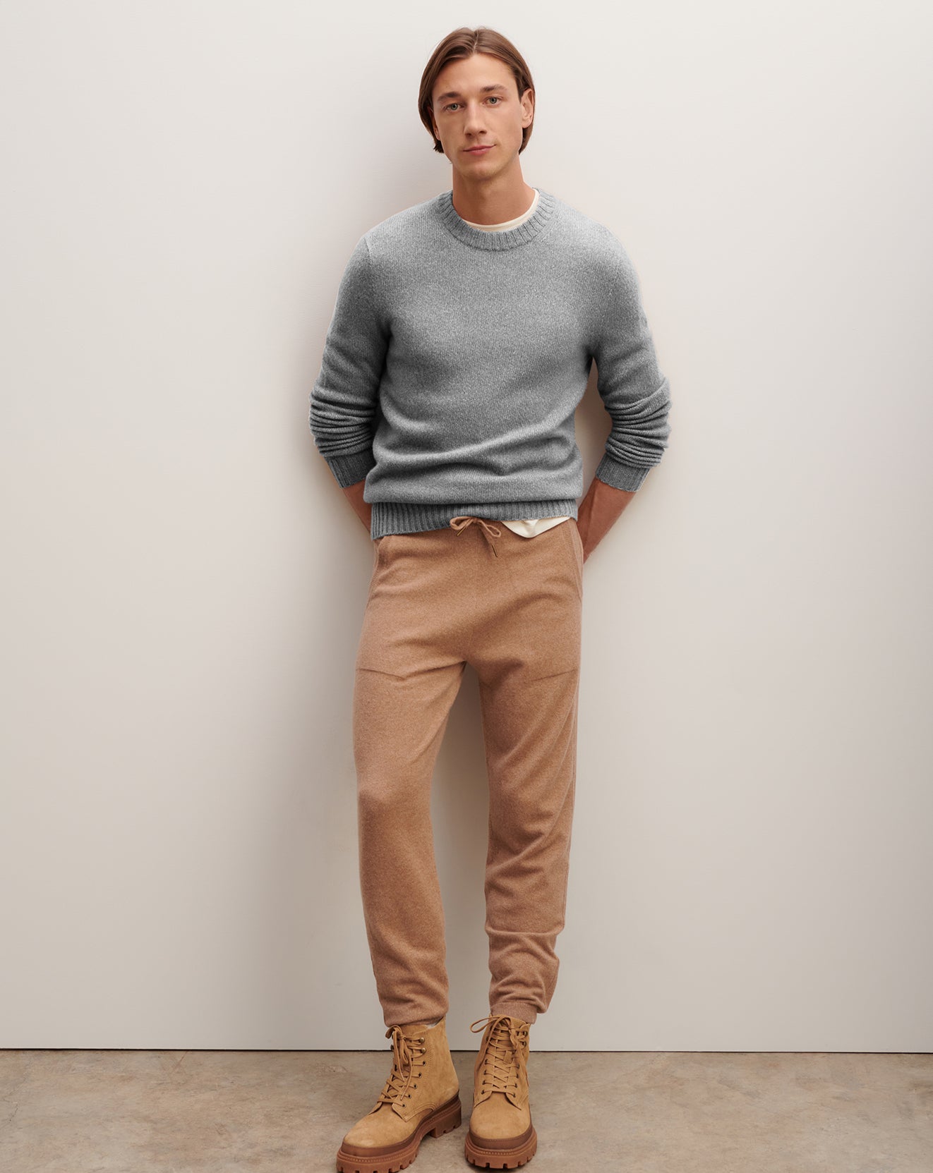 Pull col rond mouliné-GRIS ARGENTE/GRIS METEORITE-100% cachemire