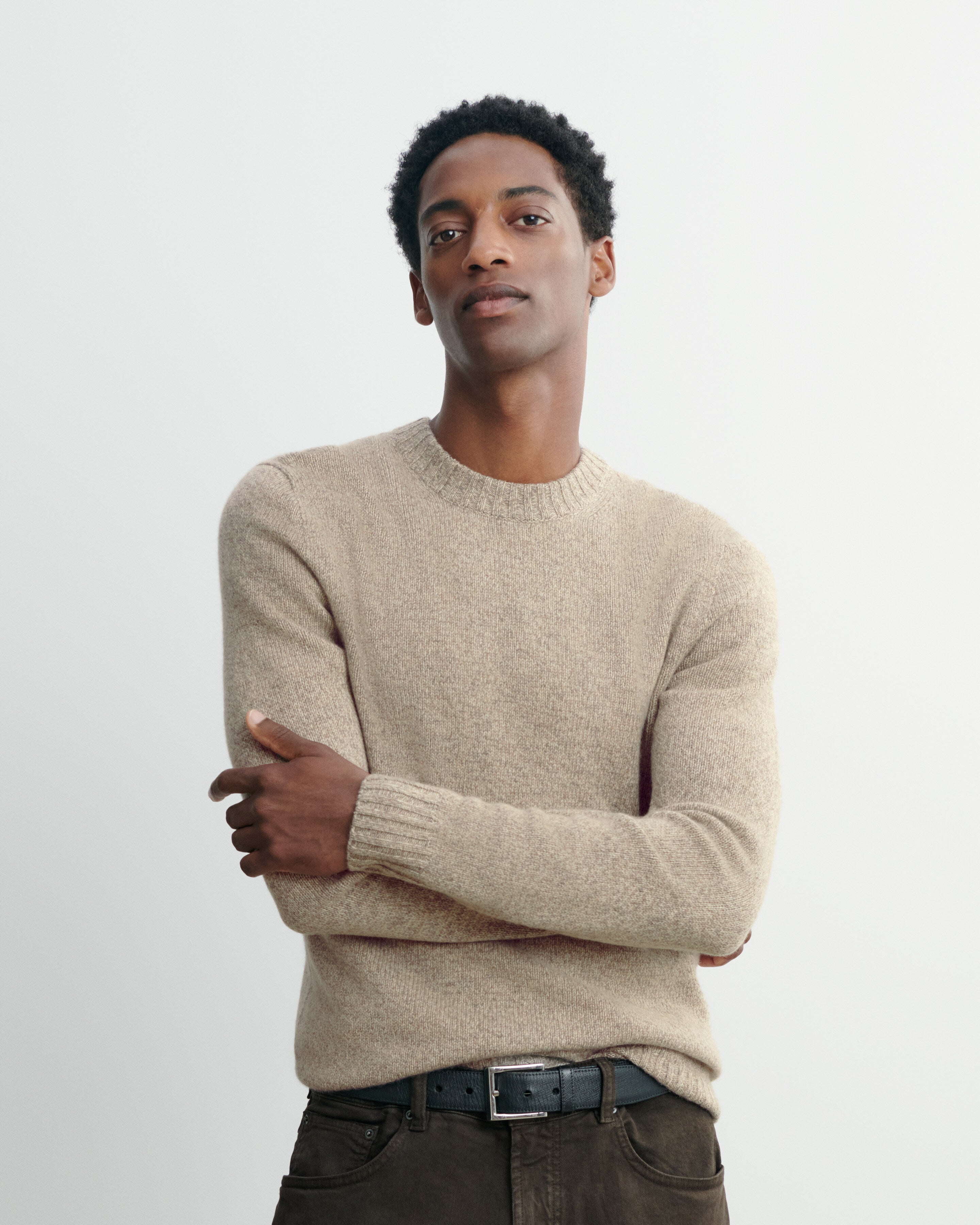 Pull col rond mouliné-AVOINE/MILLET-100% cachemire