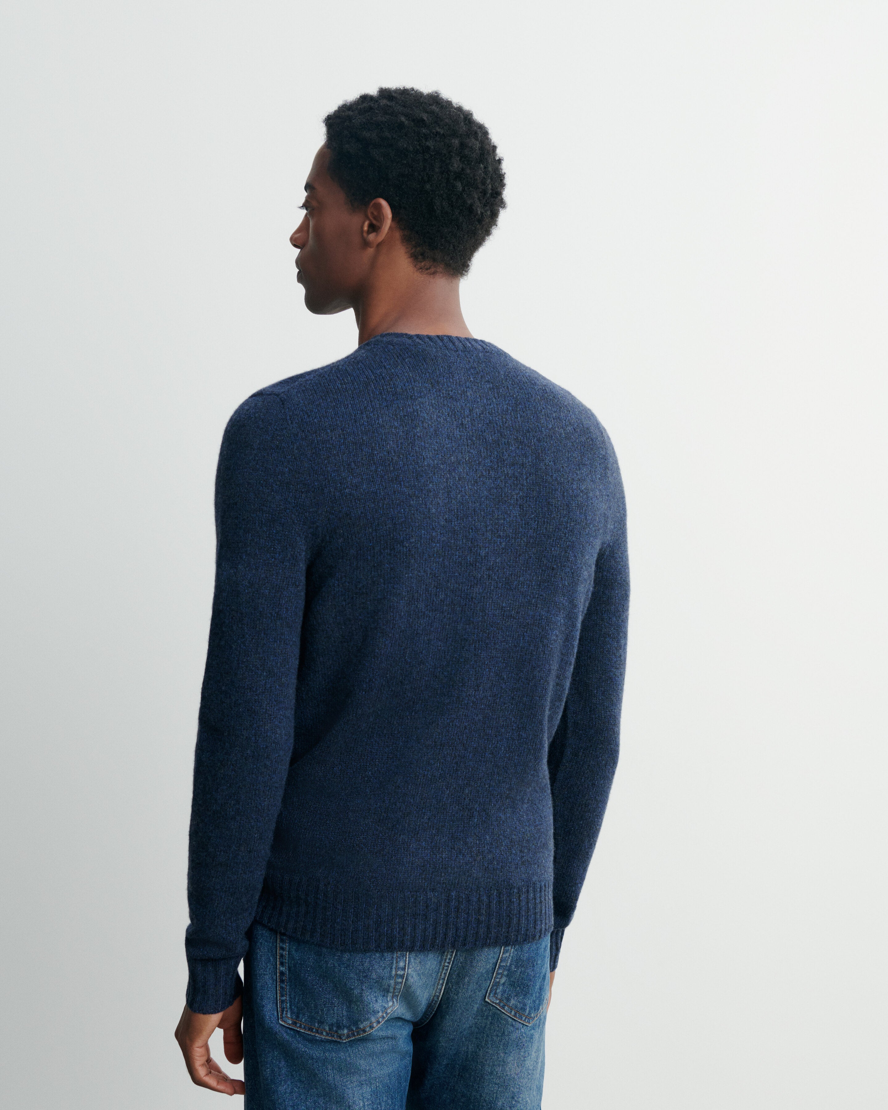 Pull col rond mouliné-CHARBON/BLEU CONCORDE-100% cachemire