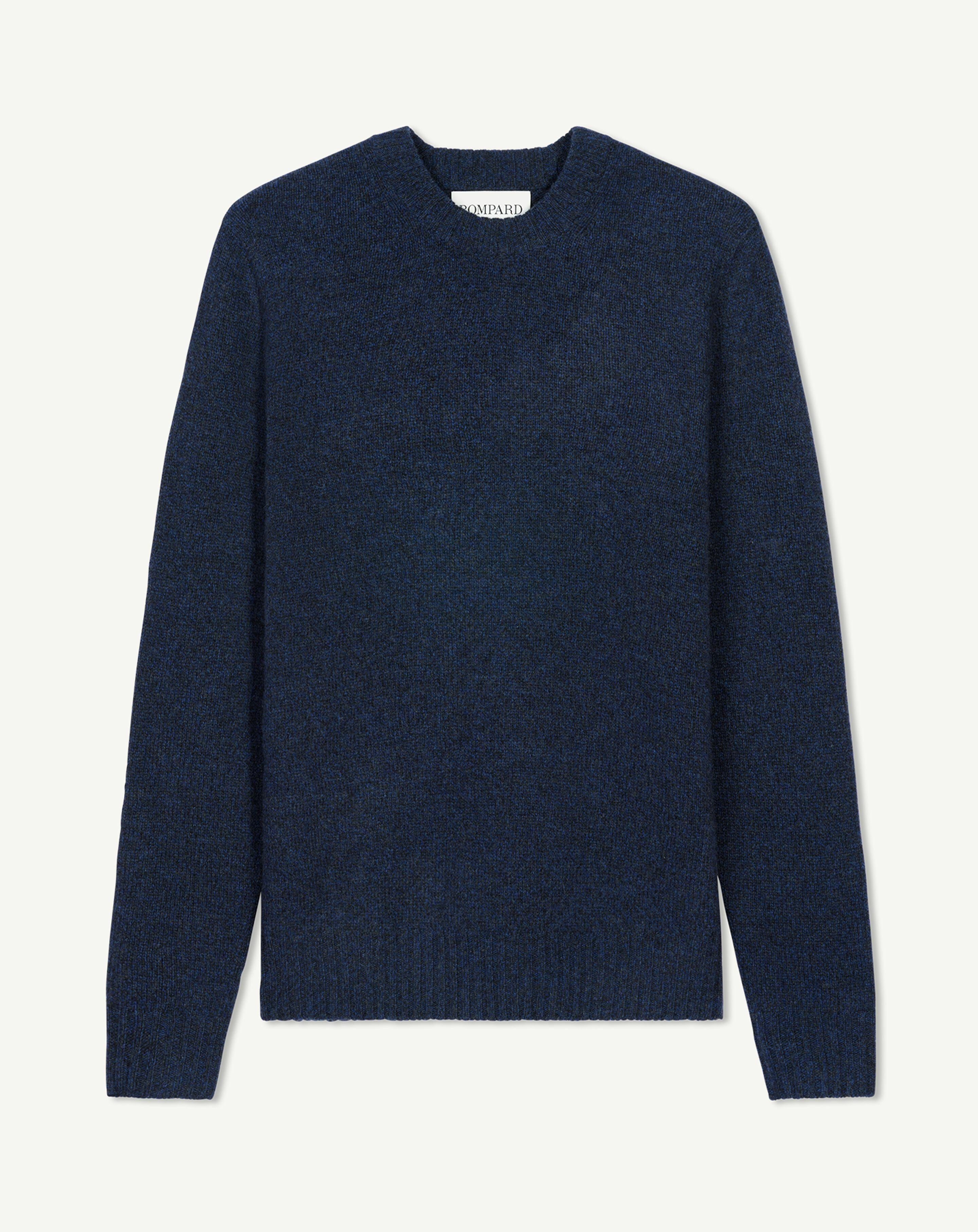 Pull col rond mouliné-CHARBON/BLEU CONCORDE-100% cachemire