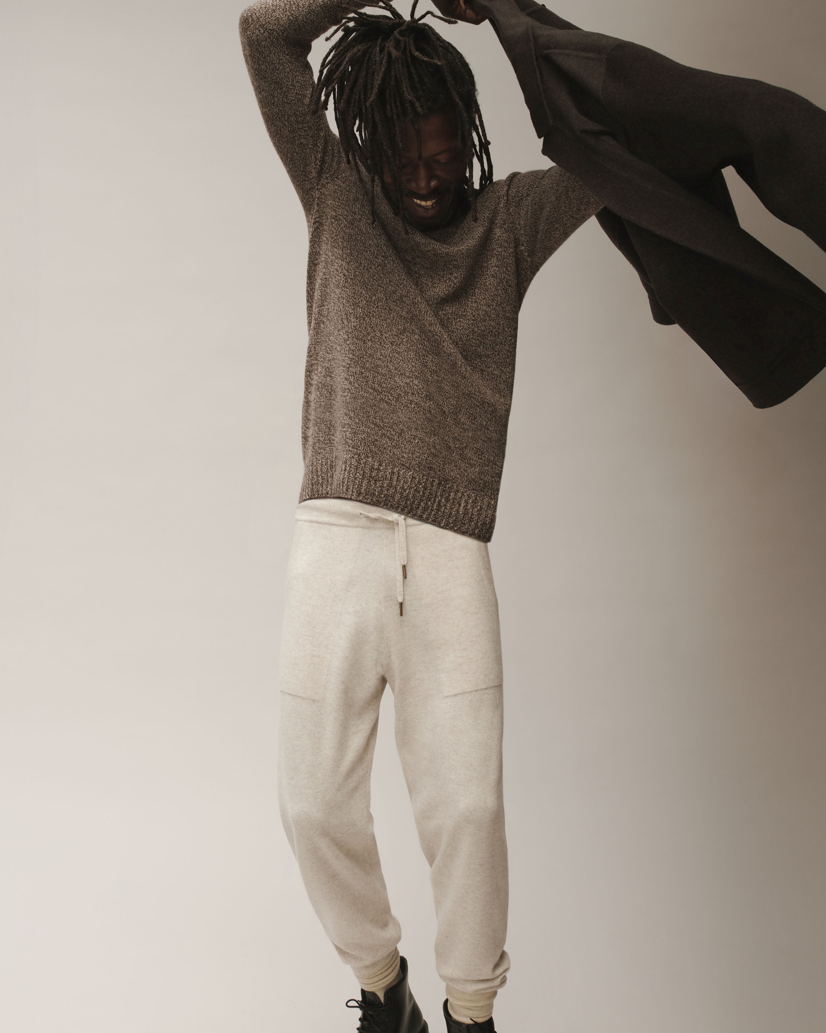 Pull col rond mouliné-CHOCOLAT/MILLET-100% cachemire