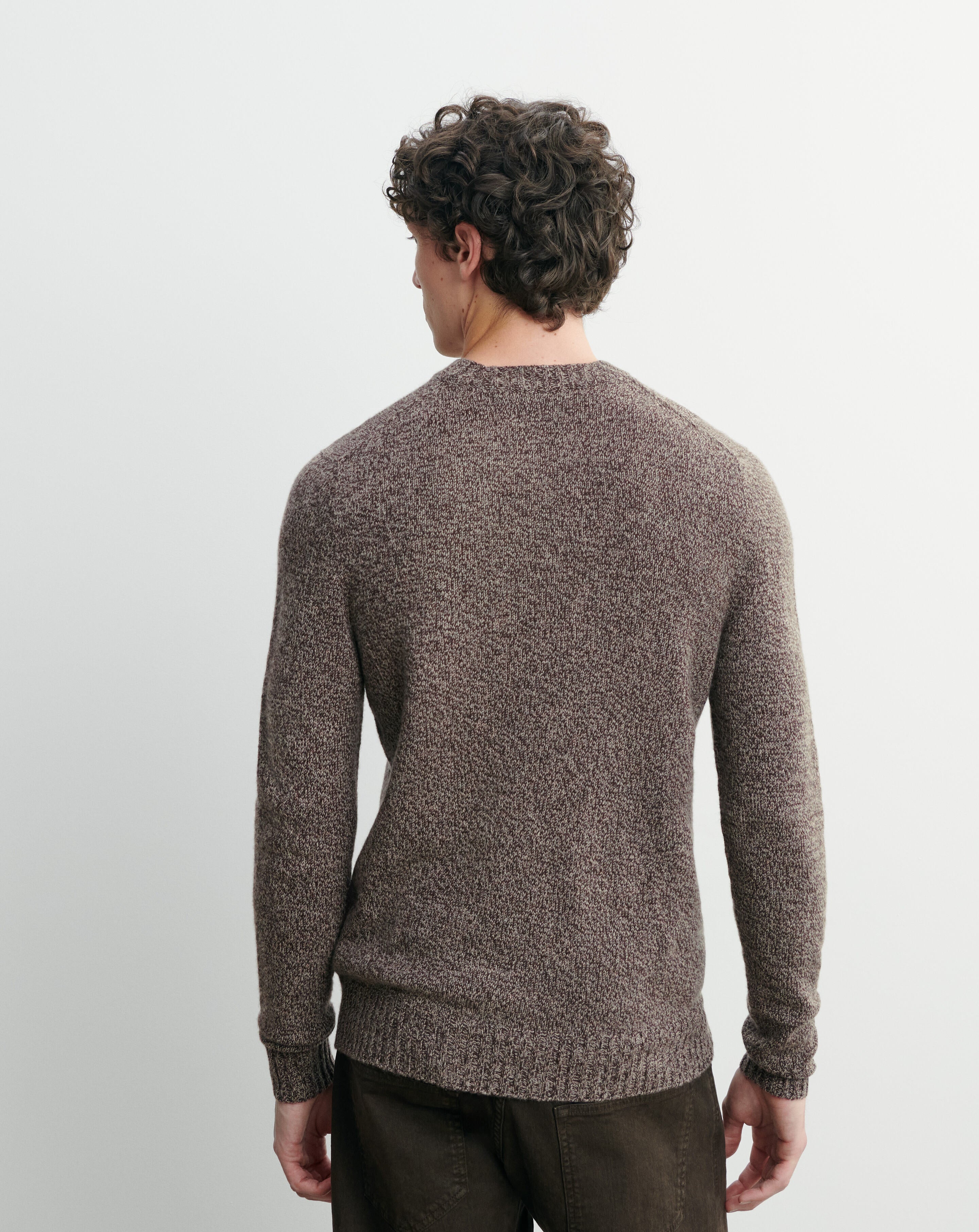 Pull col rond mouliné-CHOCOLAT/MILLET-100% cachemire