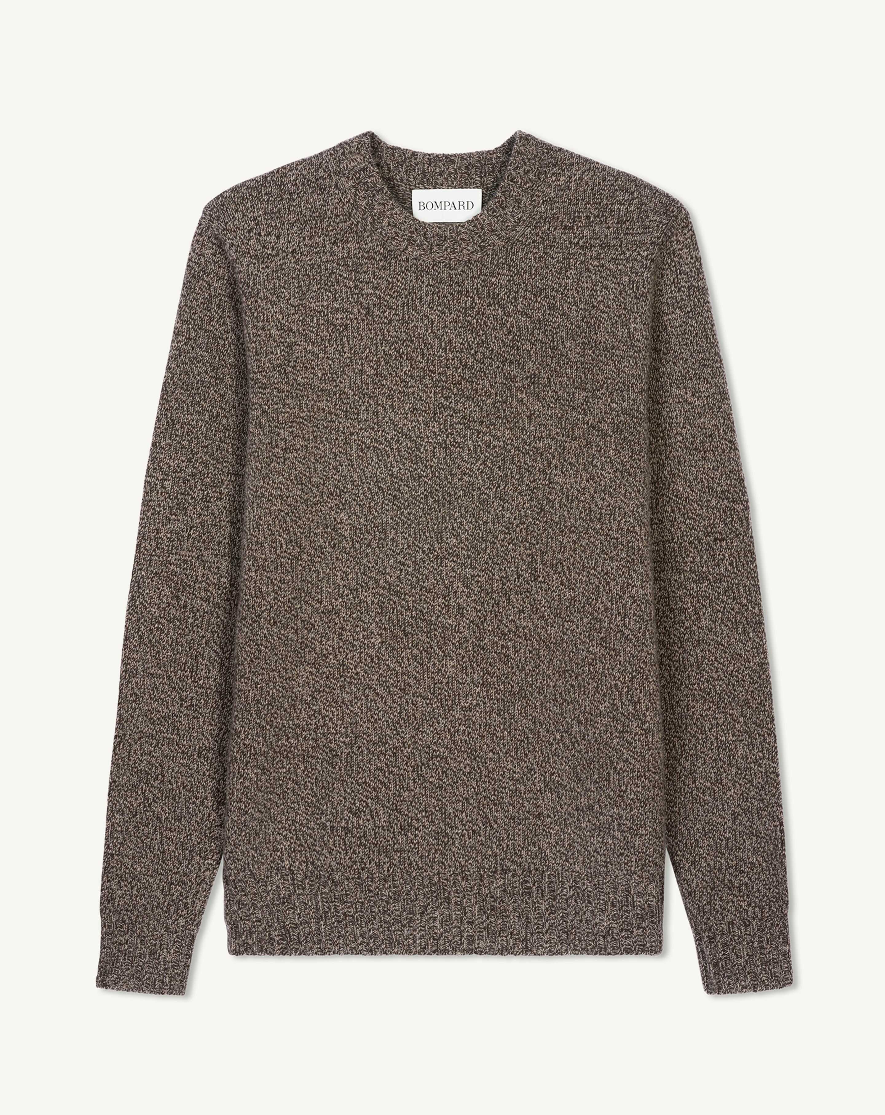 Pull col rond mouliné-CHOCOLAT/MILLET-100% cachemire