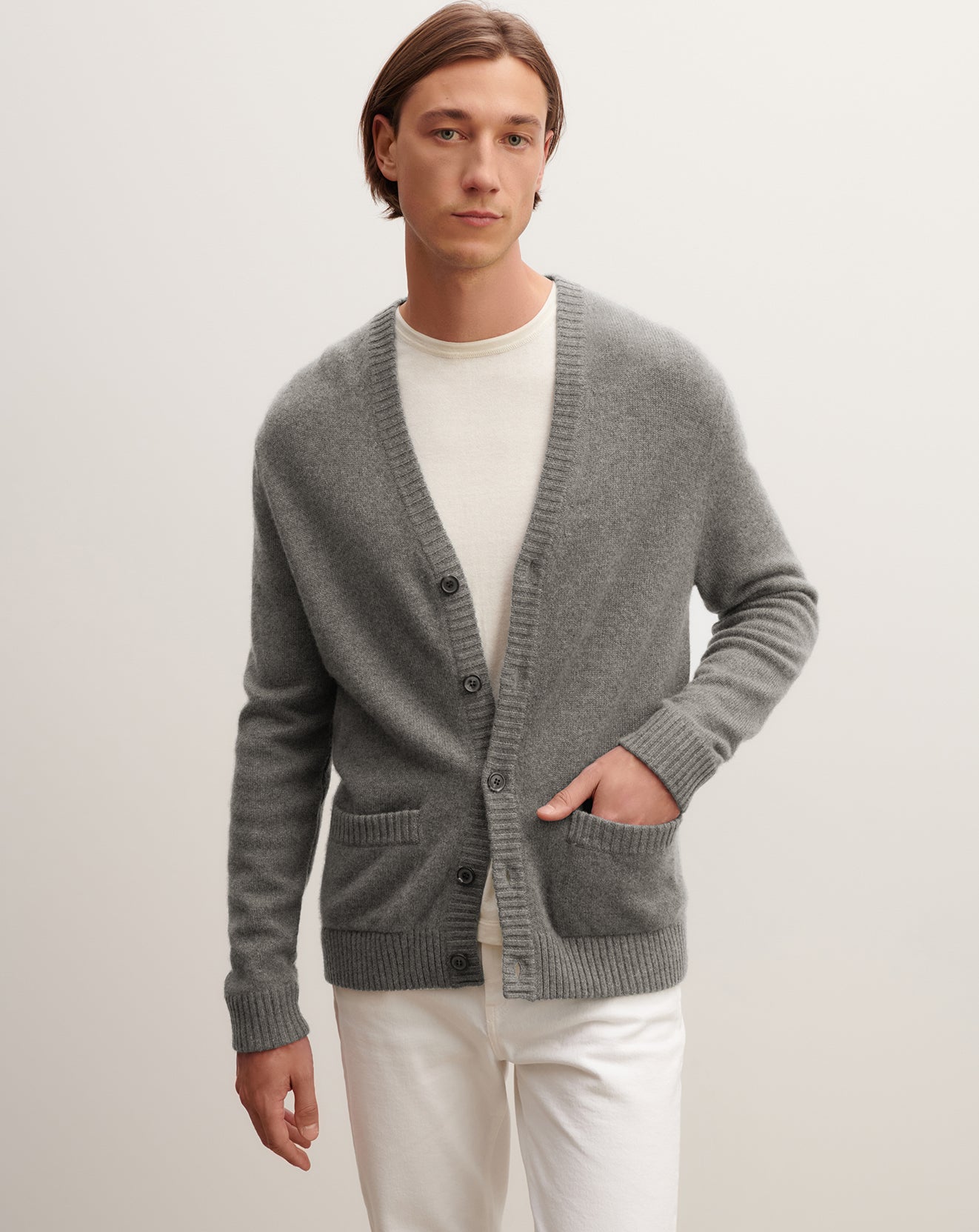 Gilet à poches-GRIS METEORITE-100% cachemire