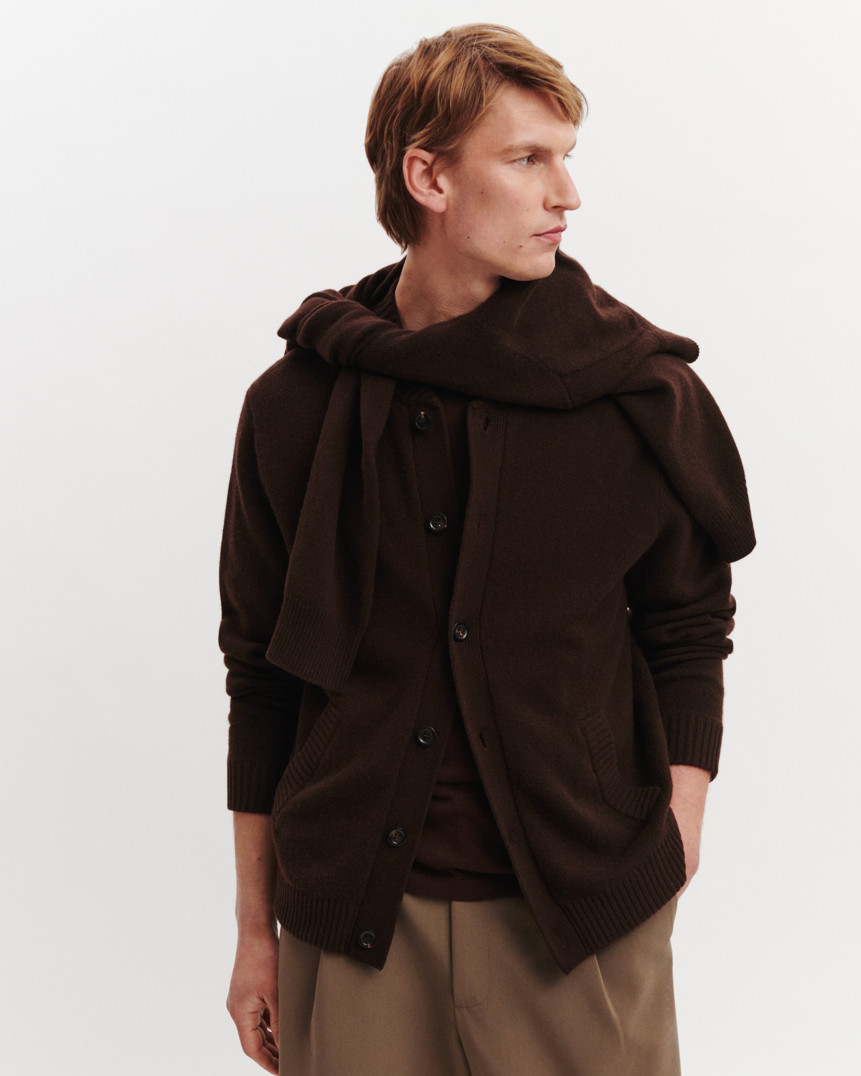 Gilet col teddy Lucas-CHOCOLAT-100% cachemire