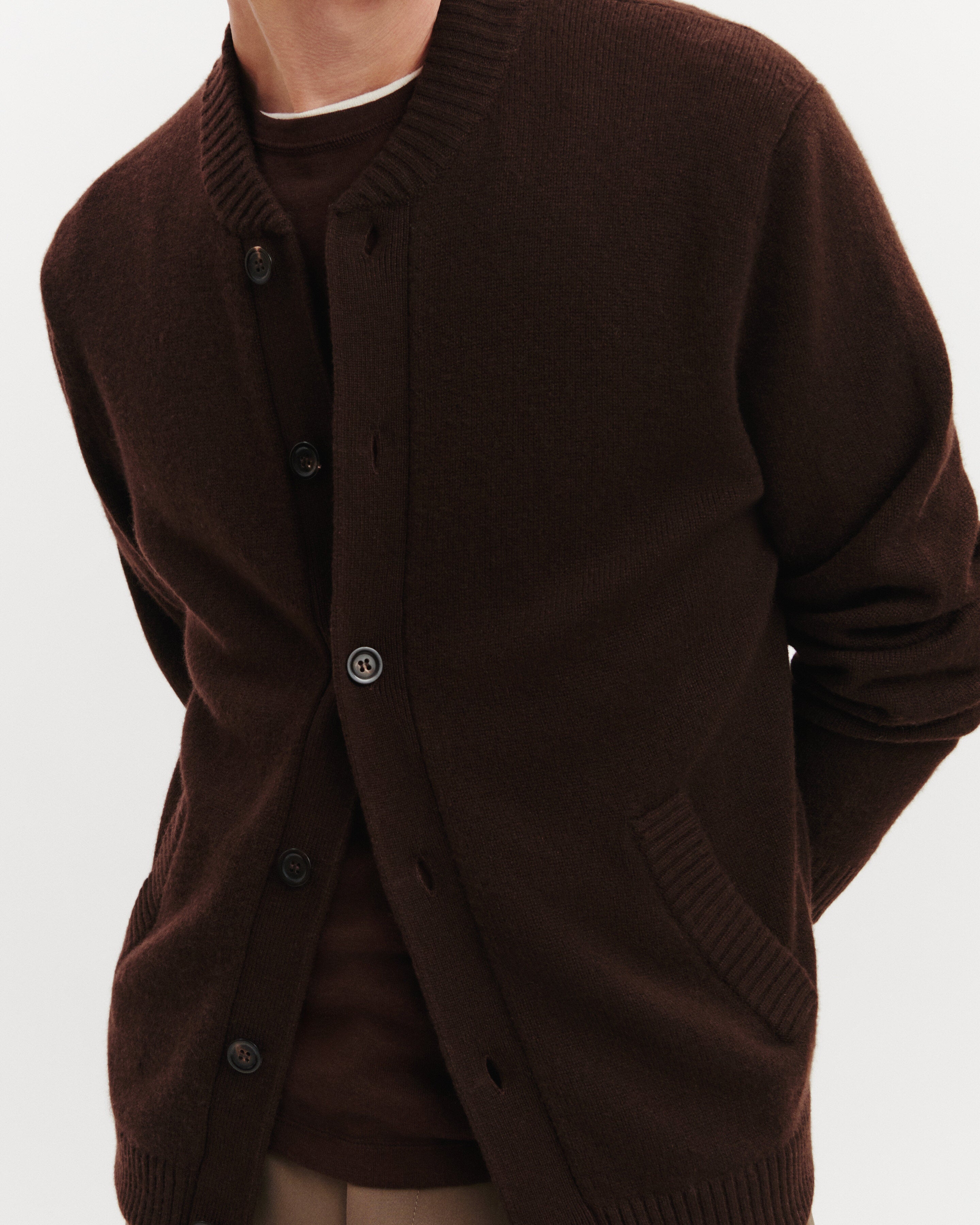 Gilet col teddy Lucas-CHOCOLAT-100% cachemire