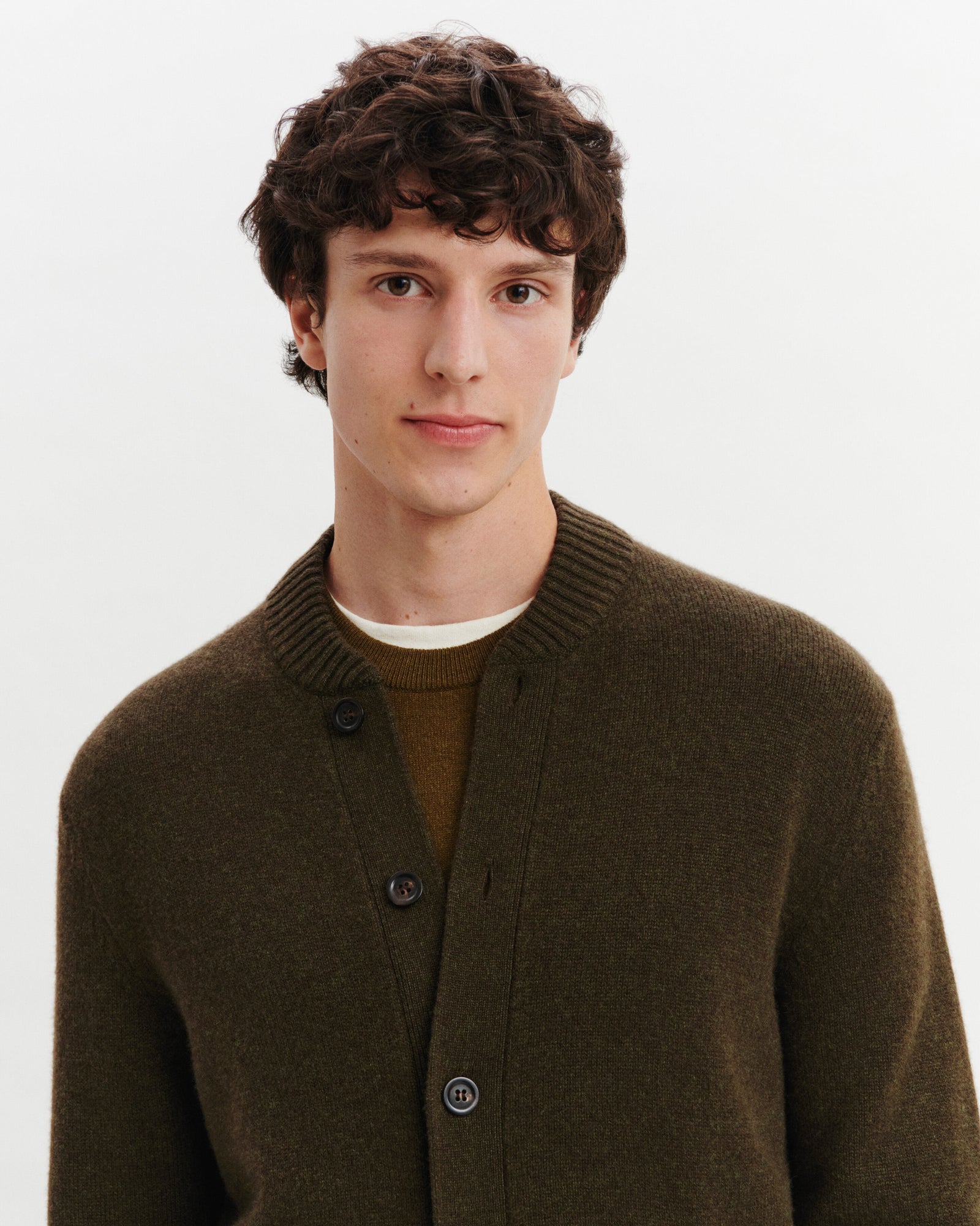 Gilet col teddy Lucas-KAKI KOMBU-100% cachemire