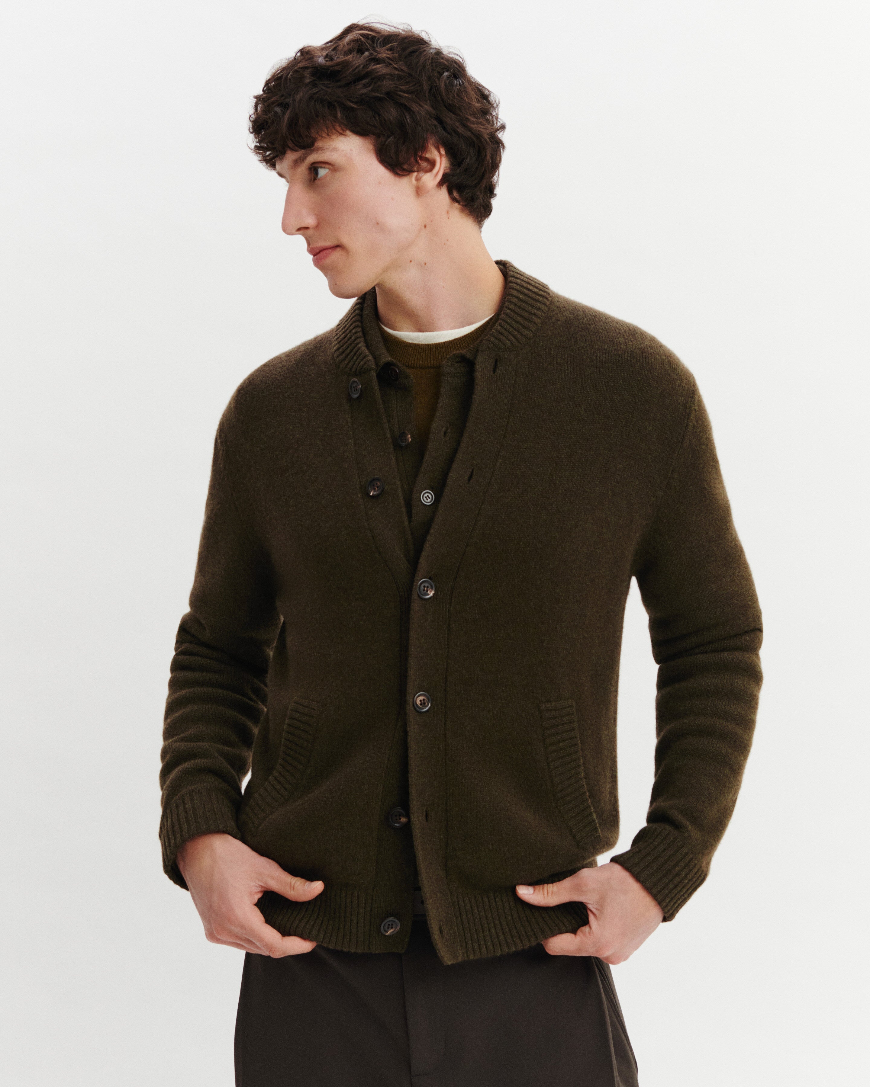 Gilet col teddy Lucas-KAKI KOMBU-100% cachemire