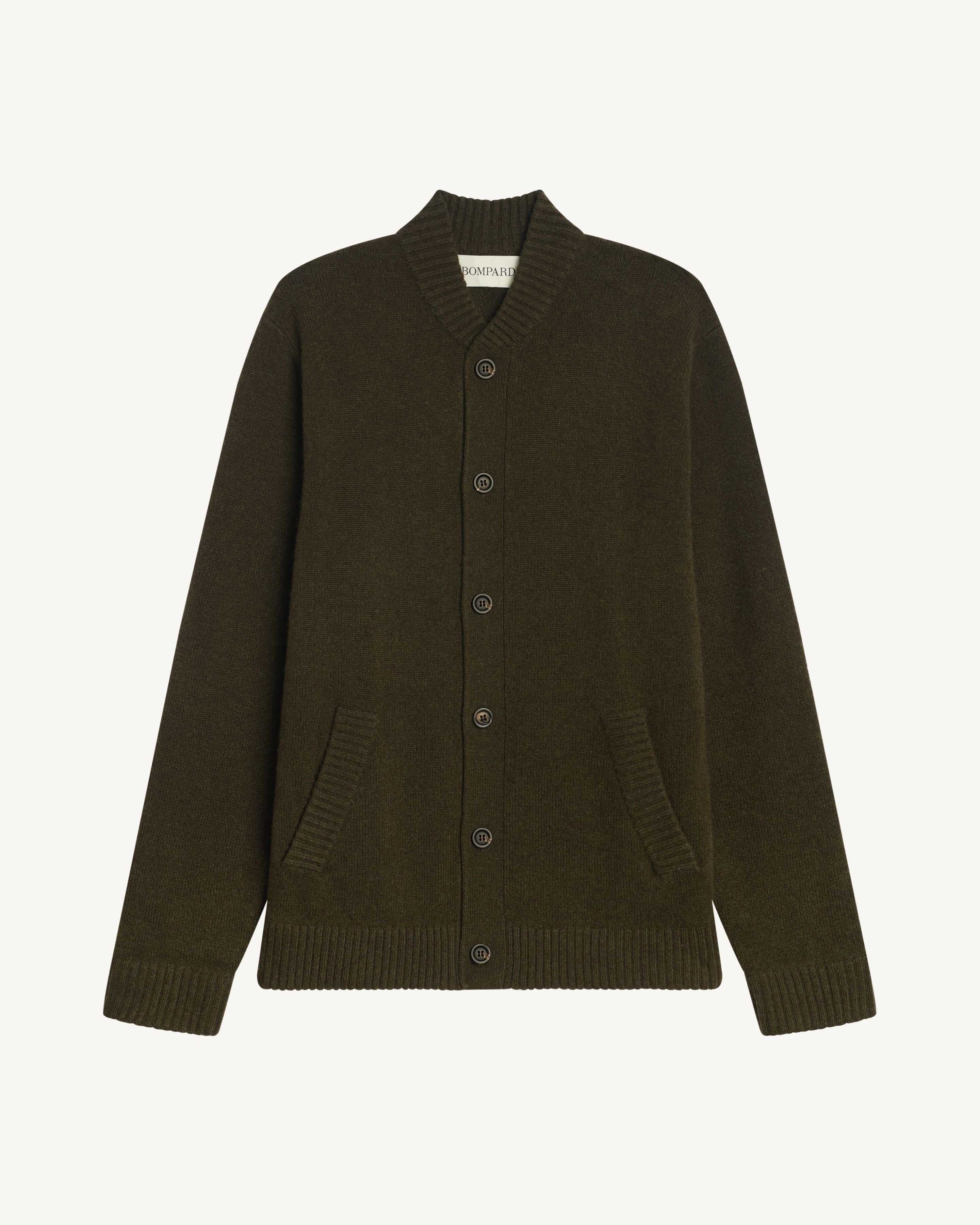 Gilet col teddy Lucas-KAKI KOMBU-100% cachemire