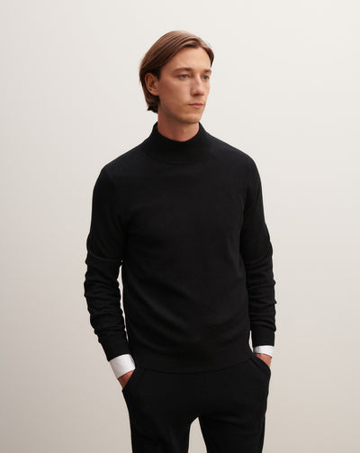 Pull col montant-NOIR-100% CACHEMIRE