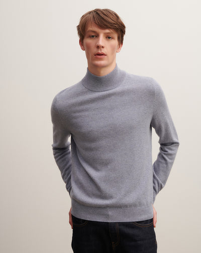 Pull col montant-BLEU MONTAGNE-100% cachemire