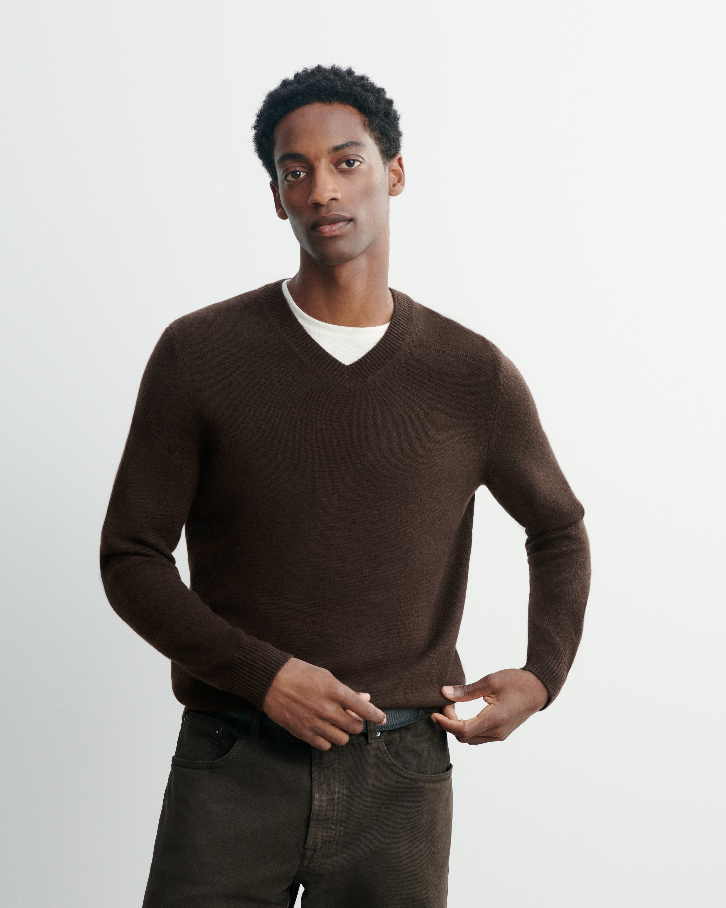 Pull col V-CHOCOLAT-100% cachemire