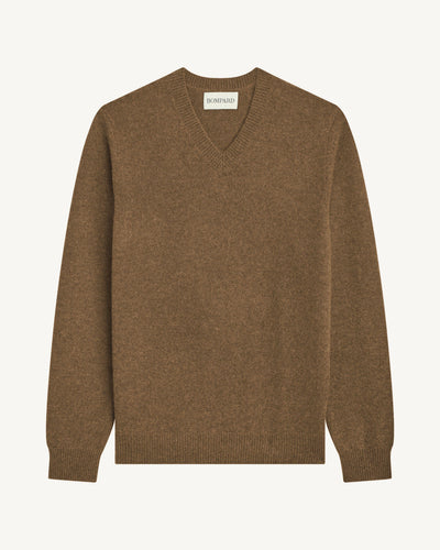 Pull col V-NOISETTE-100% cachemire