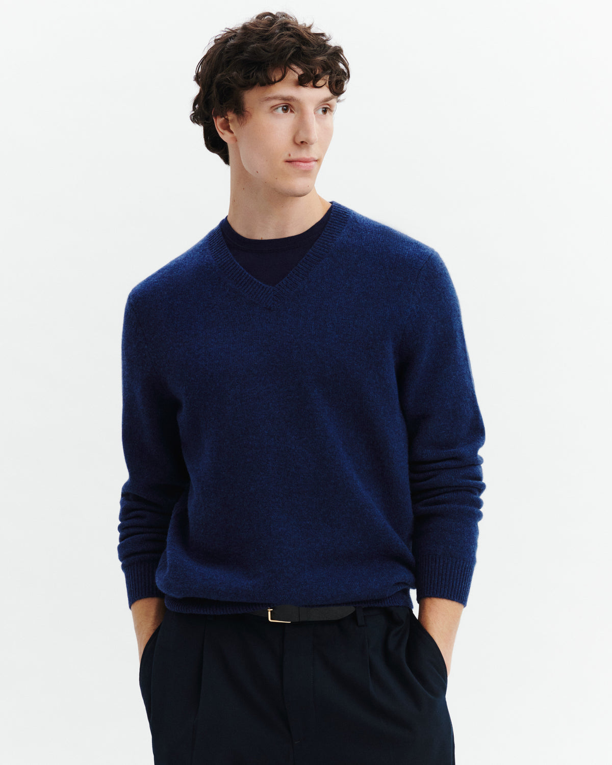 Pull col V Louis-BLEU NOCTURNE-100% cachemire