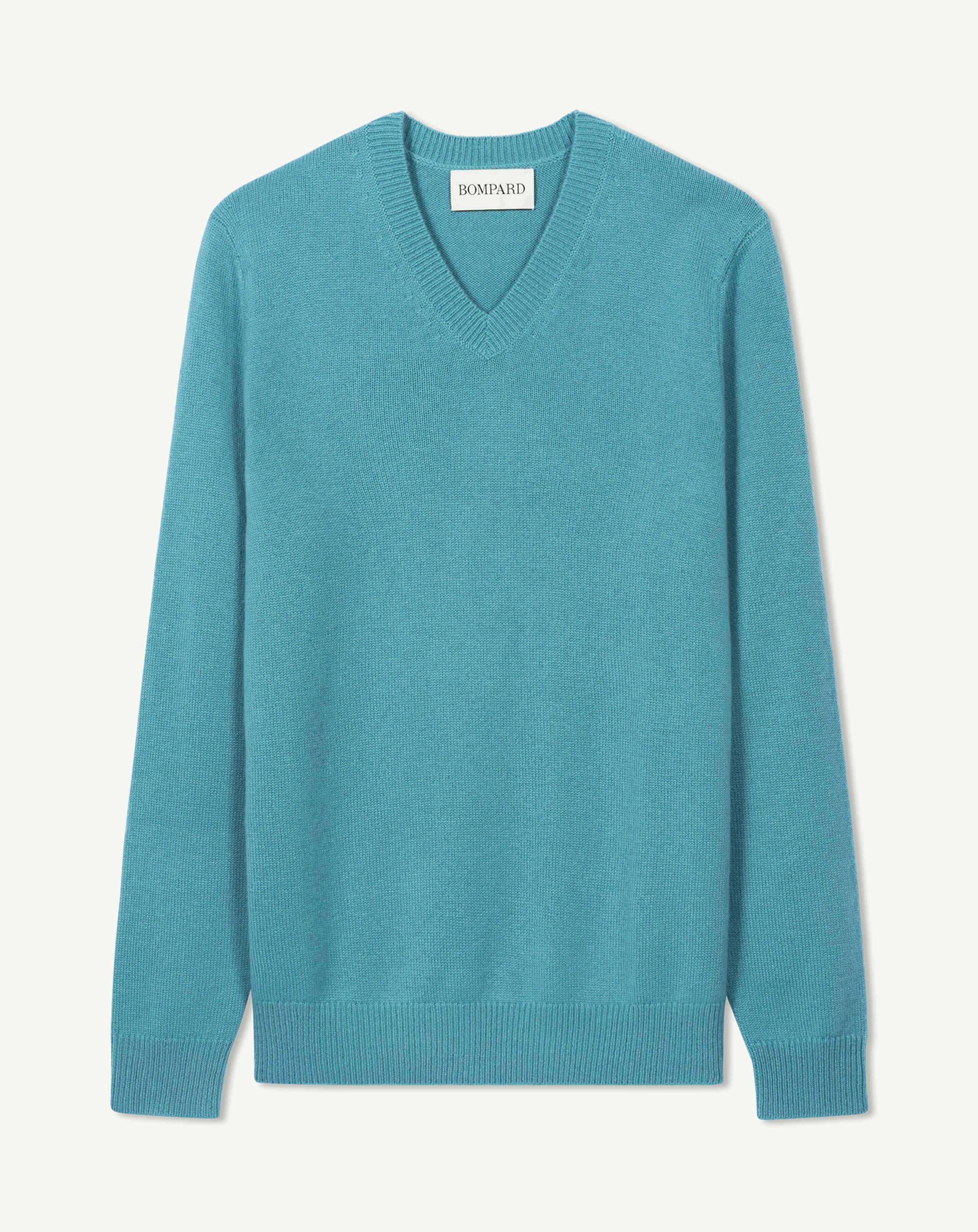 Pull col V-BLEU ARCHIPEL-100% cachemire